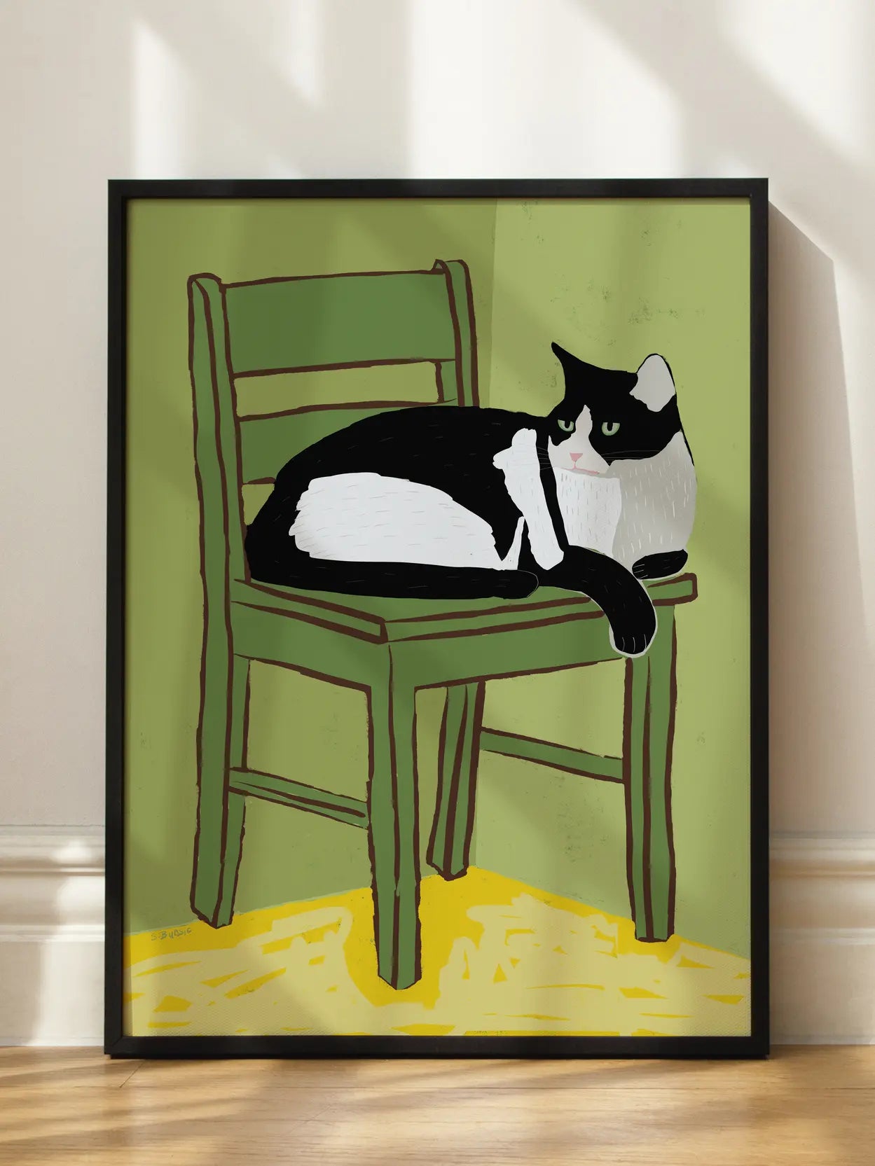 Cat On Green Chair