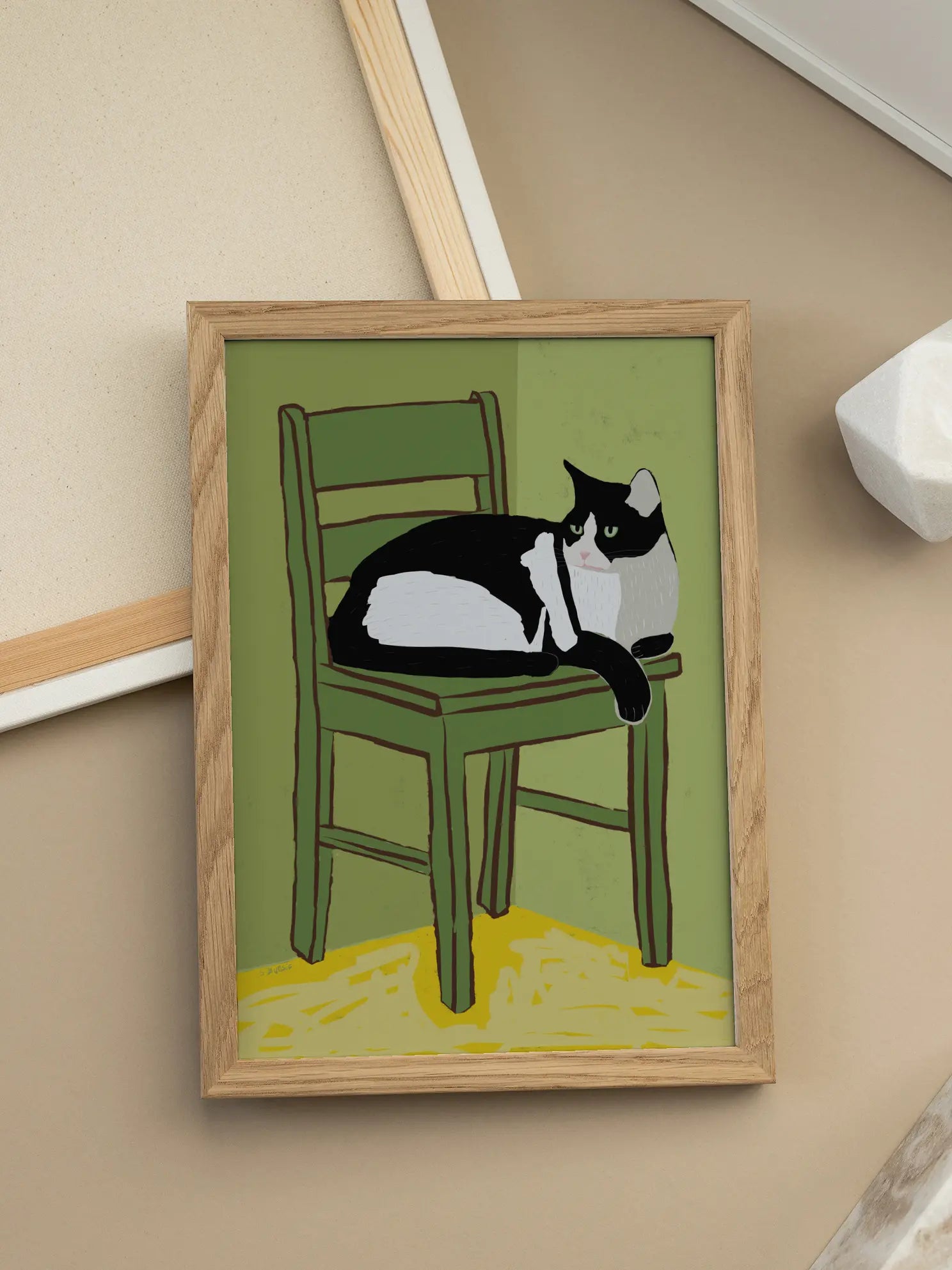 Cat On Green Chair Poster