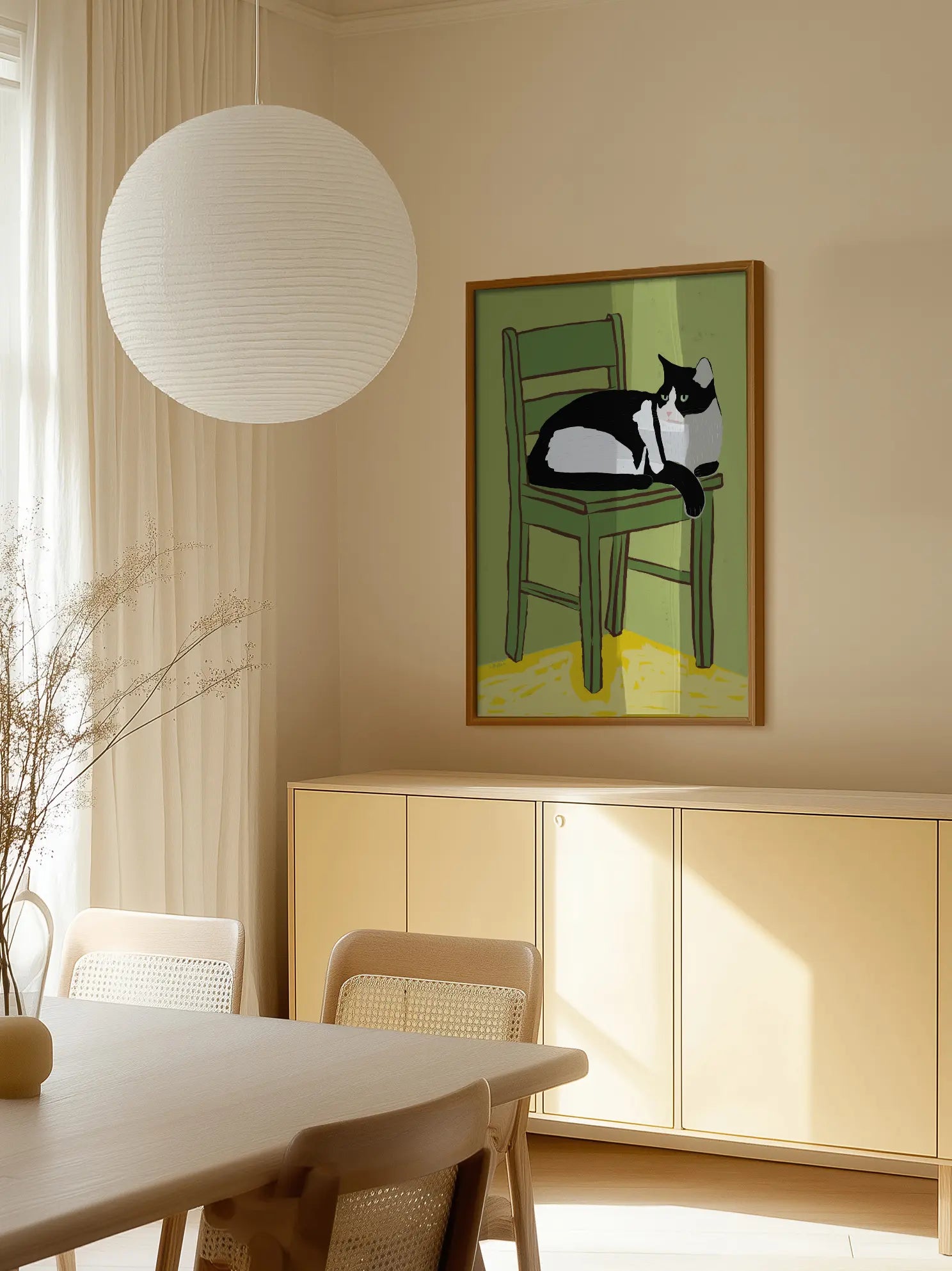 Cat On Green Chair Poster
