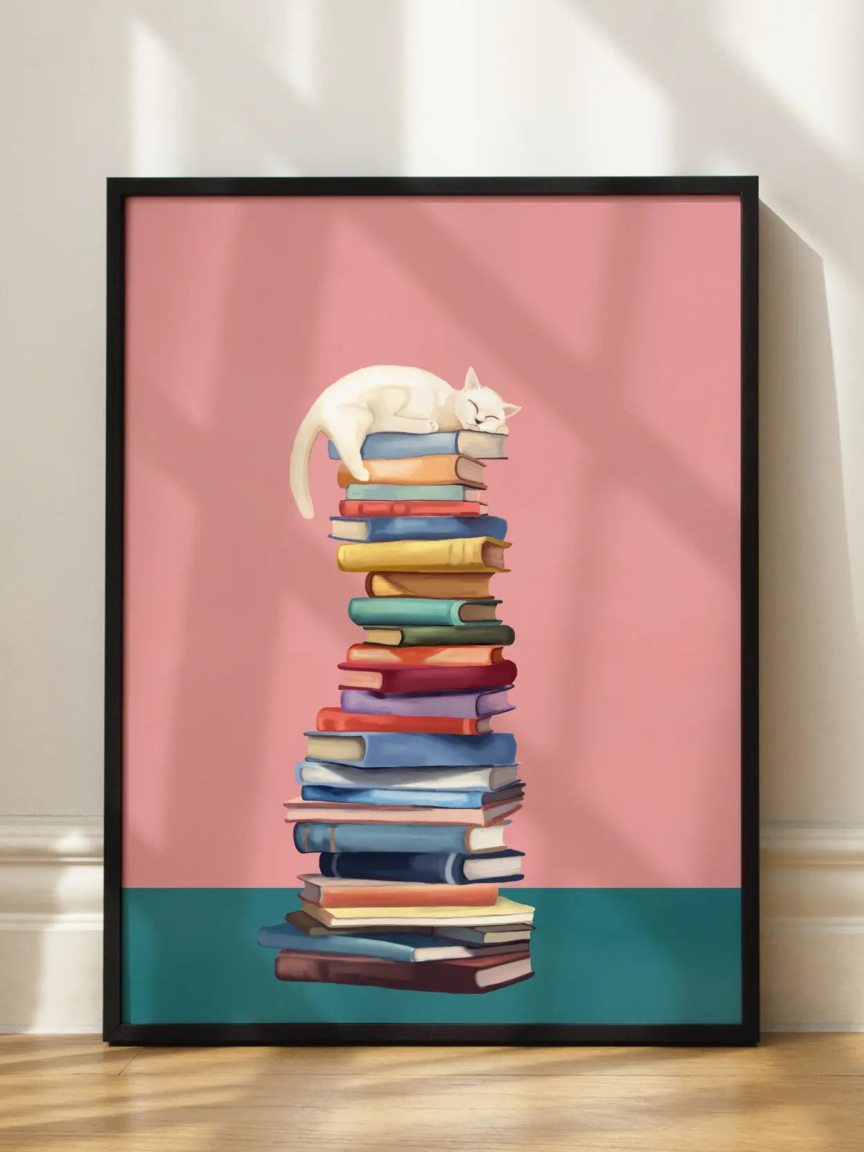 Cat on Books Poster