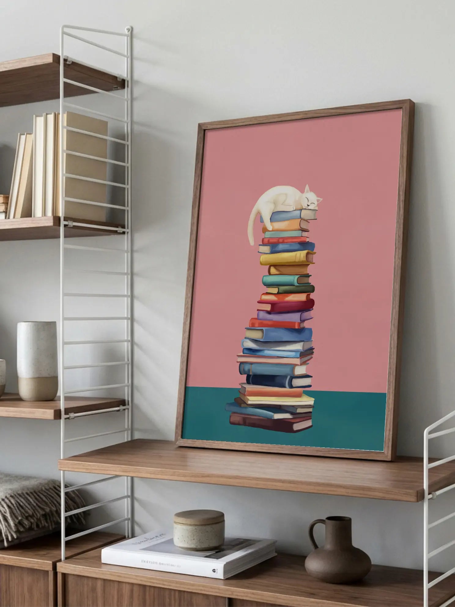 Cat on Books Poster