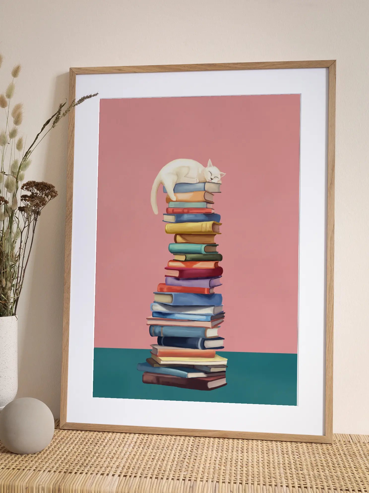 Cat on Books Poster