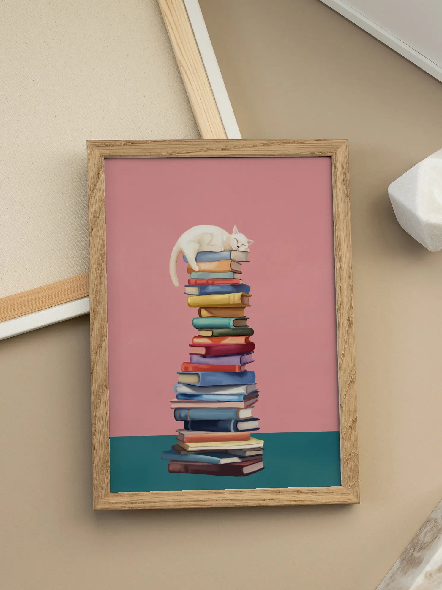 Cat on Books Poster