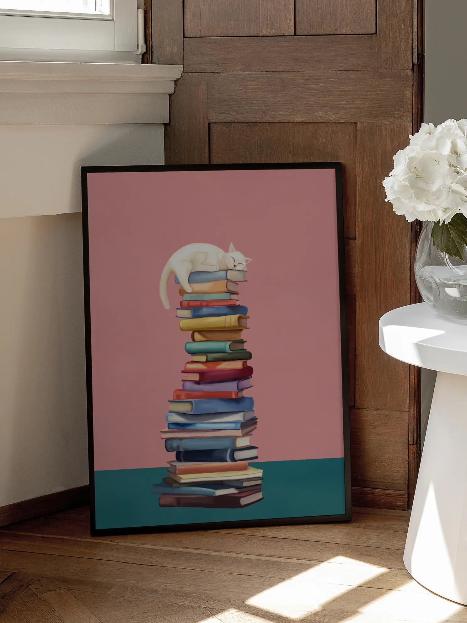 Cat on Books Poster