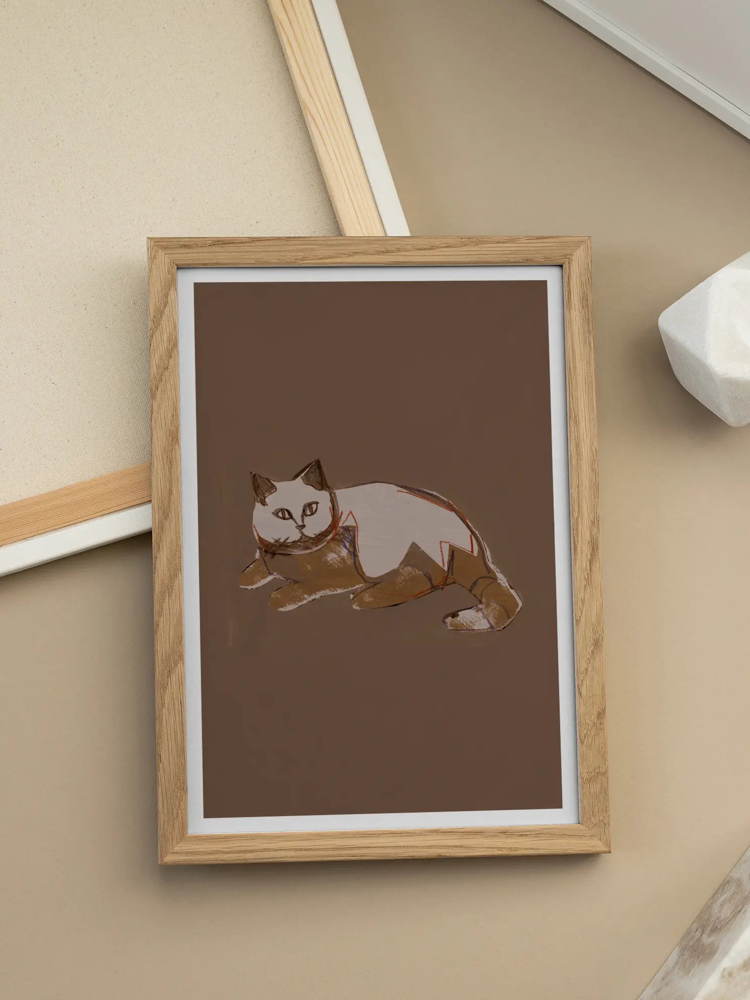 Cat on Brown Poster