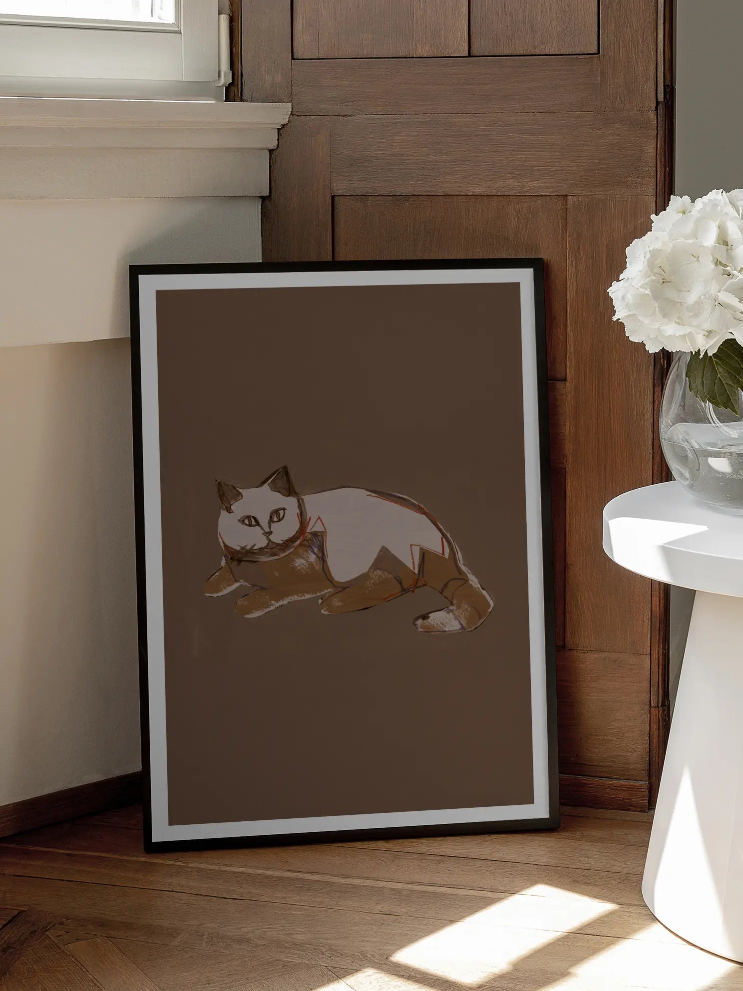 Cat on Brown Poster