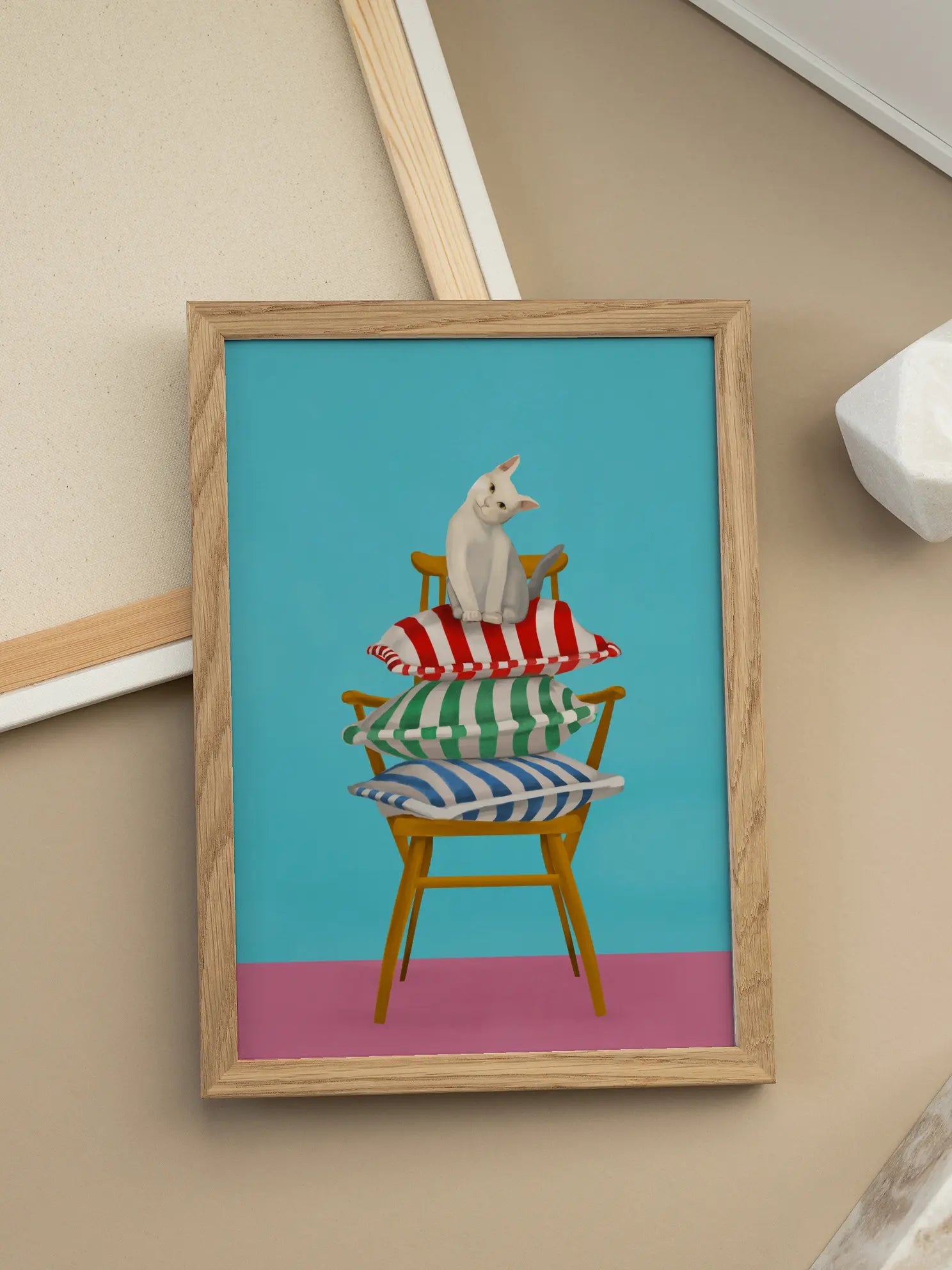 Cat on Pillows Poster