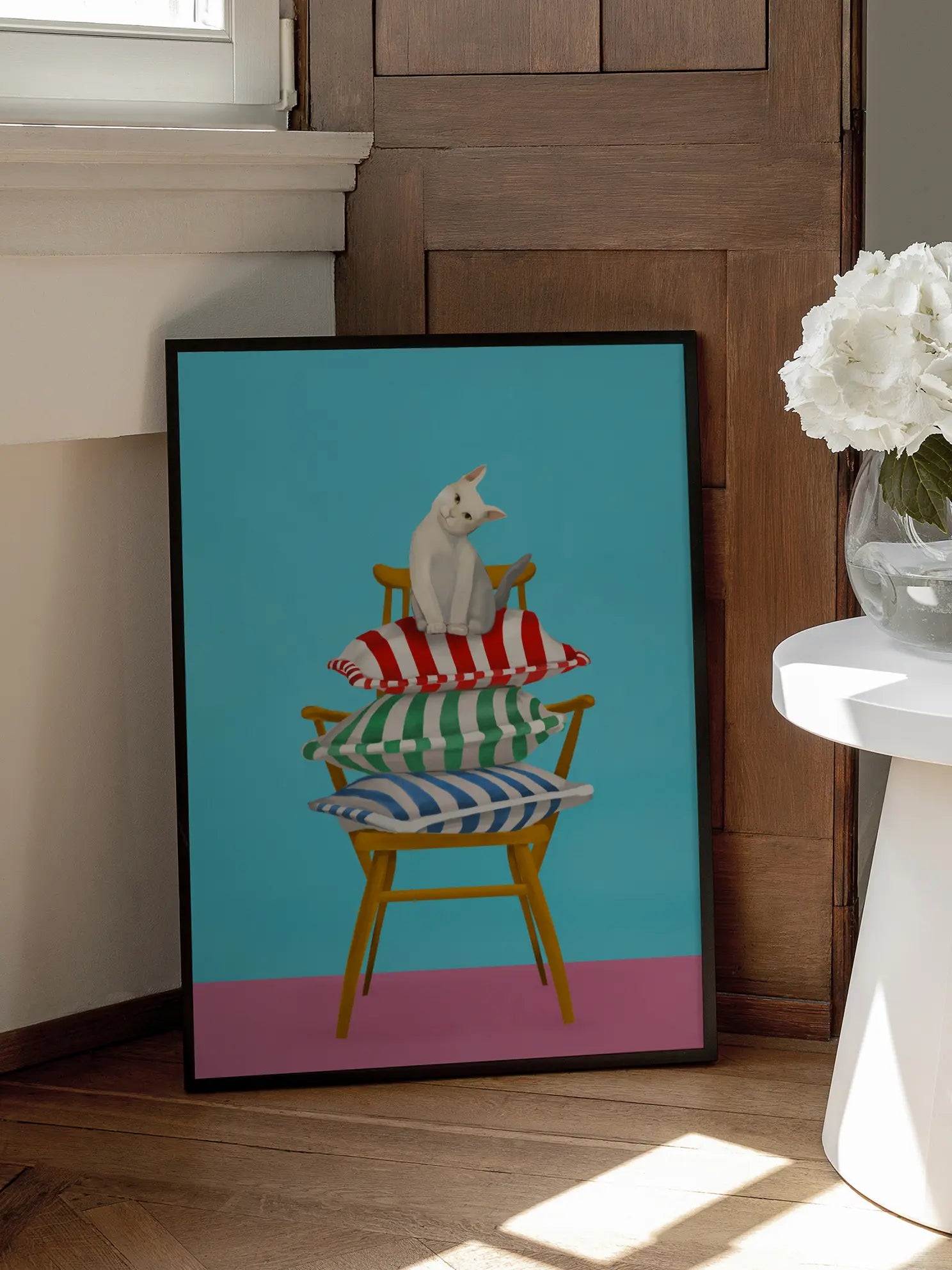 Cat on Pillows Poster