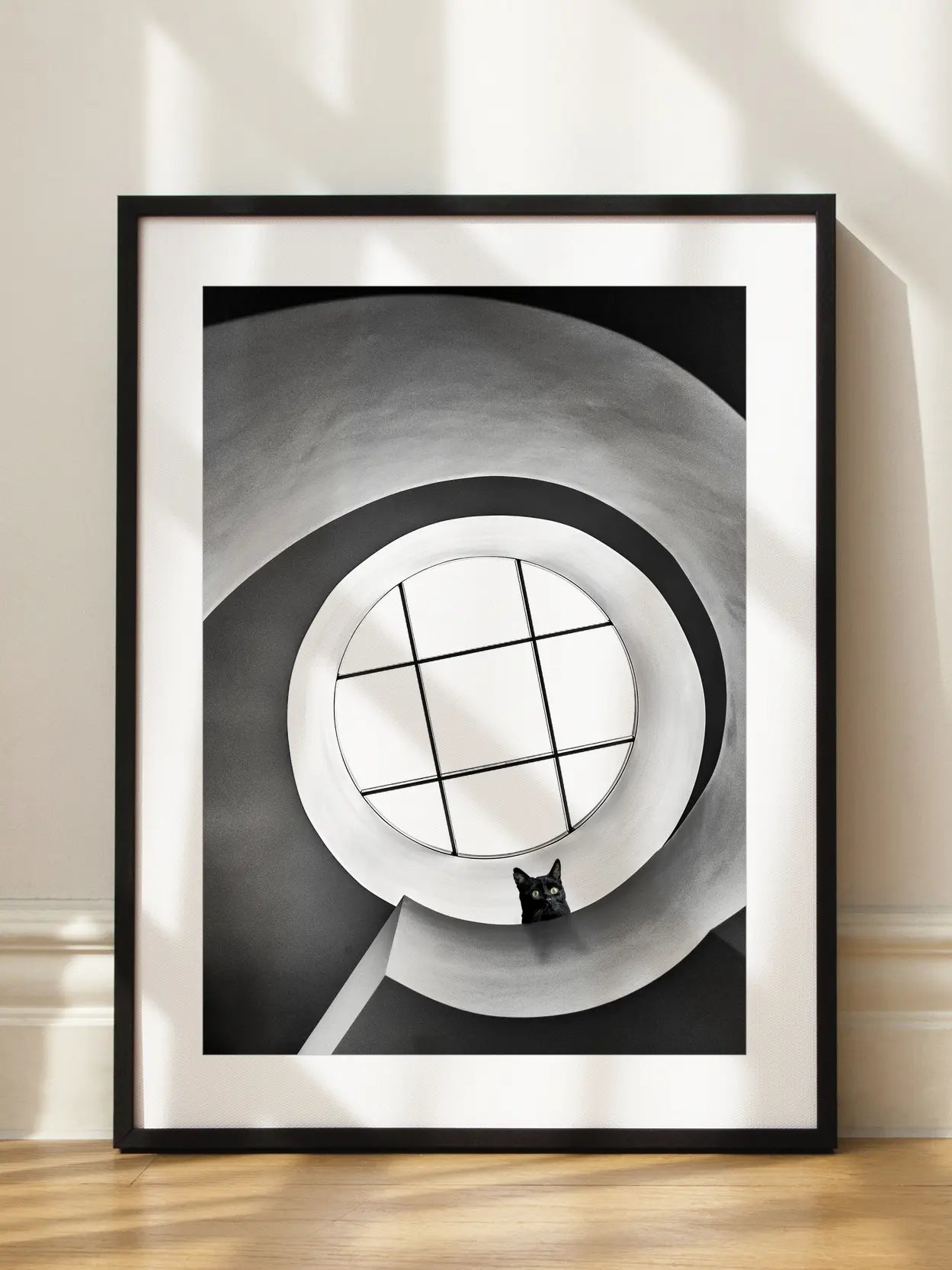 Cat on Spiral Stairs Poster