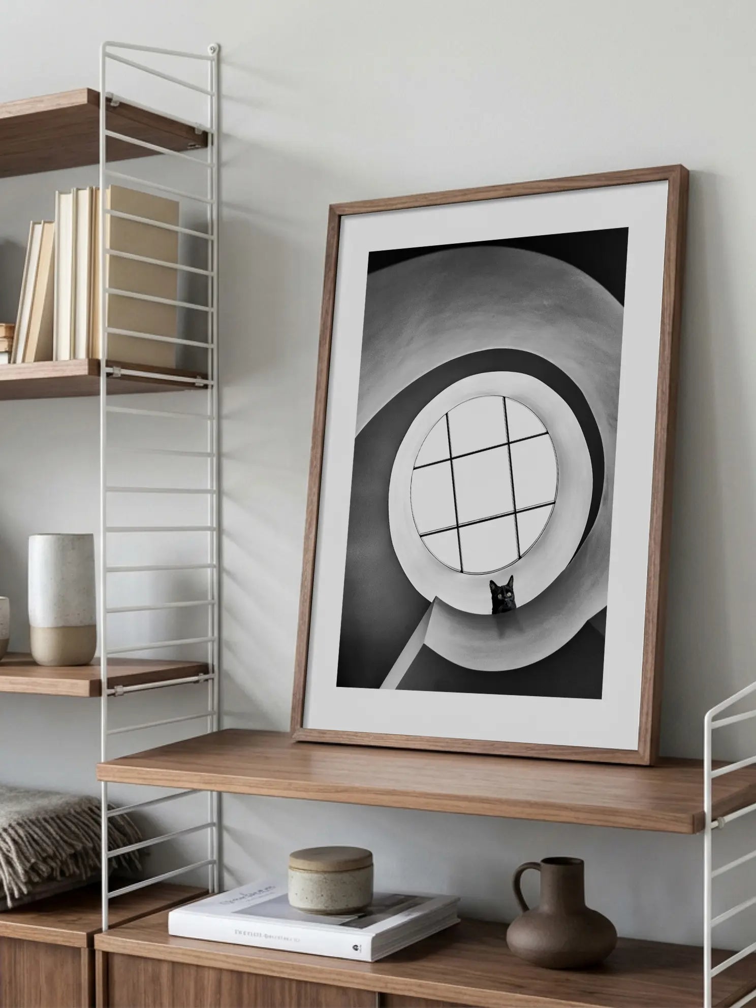 Cat on Spiral Stairs Poster