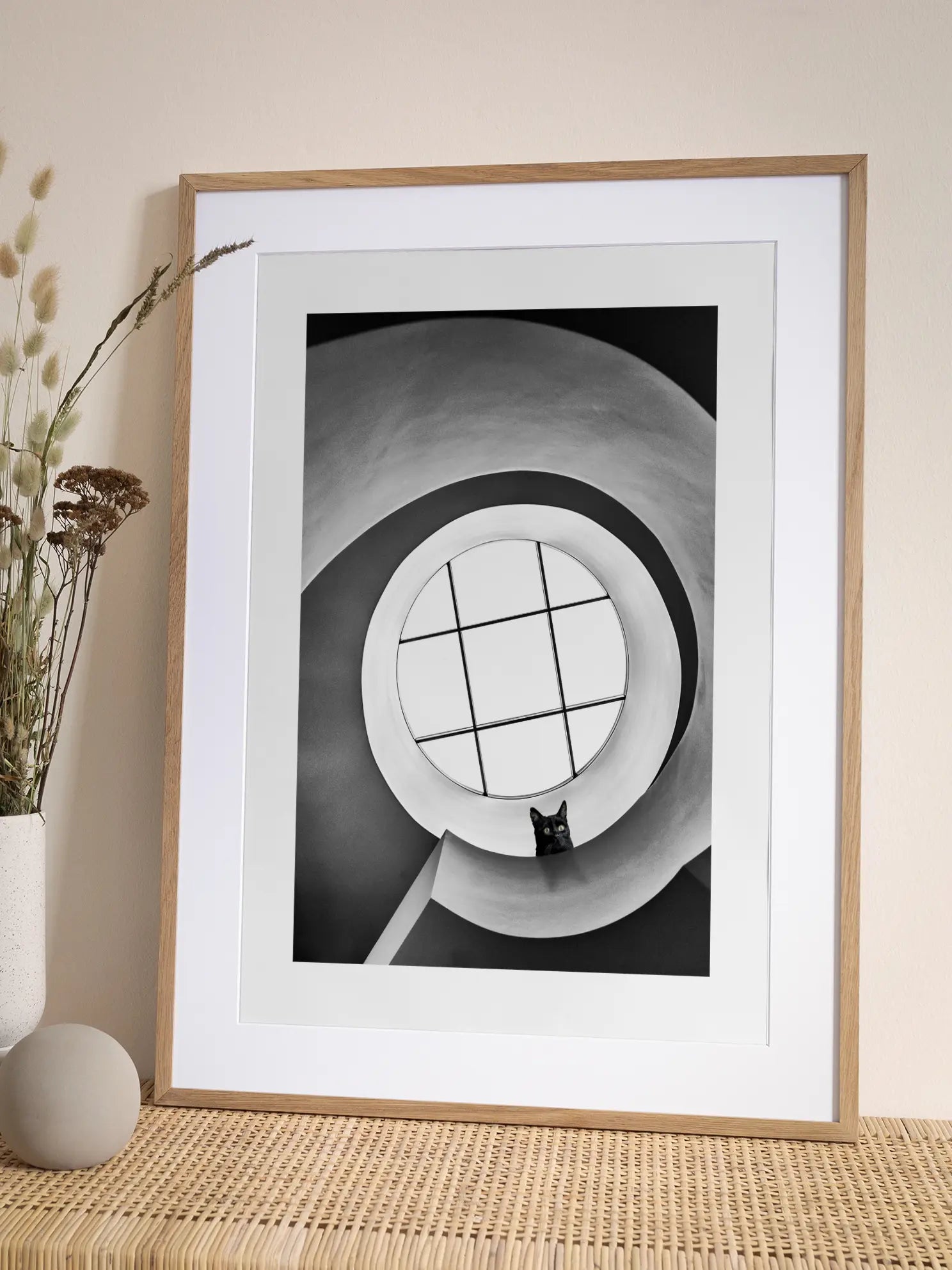 Cat on Spiral Stairs Poster