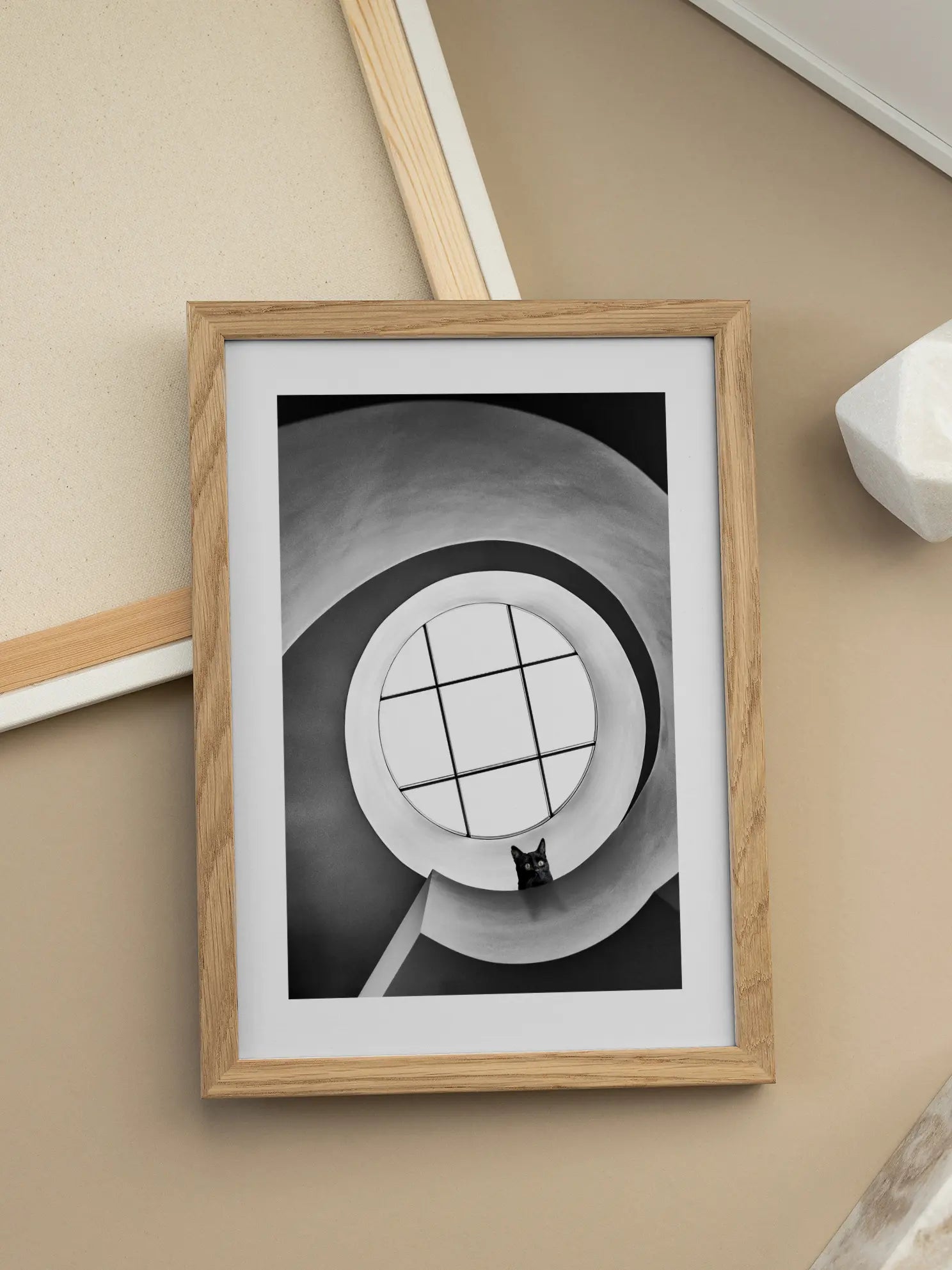 Cat on Spiral Stairs Poster