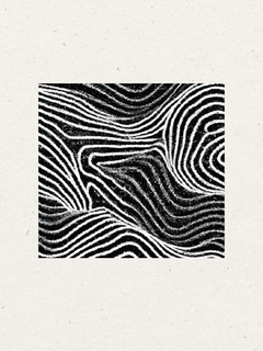 Quadratische Illustration mit weißen Linien in einem abstrakten Muster auf schwarzem Hintergrund, umgeben von weißem Hintergrund.