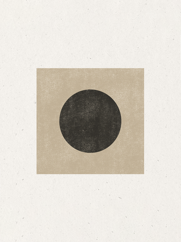 Grafik mit einem schwarzen Kreis und einem beigen Quadrat auf einem hellbeigen Hintergrund.