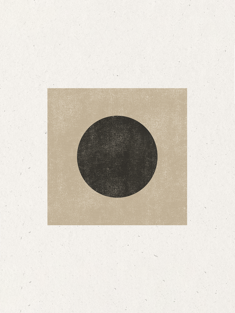 Grafik mit einem schwarzen Kreis und einem beigen Quadrat auf einem hellbeigen Hintergrund.