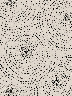 Muster aus schwarzen Punkten in konzentrischen Kreisen auf beigem Hintergrund.