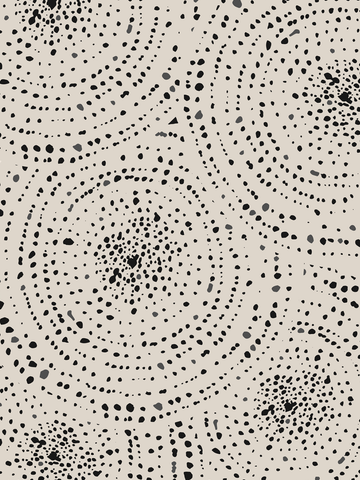 Muster aus schwarzen Punkten in konzentrischen Kreisen auf beigem Hintergrund.