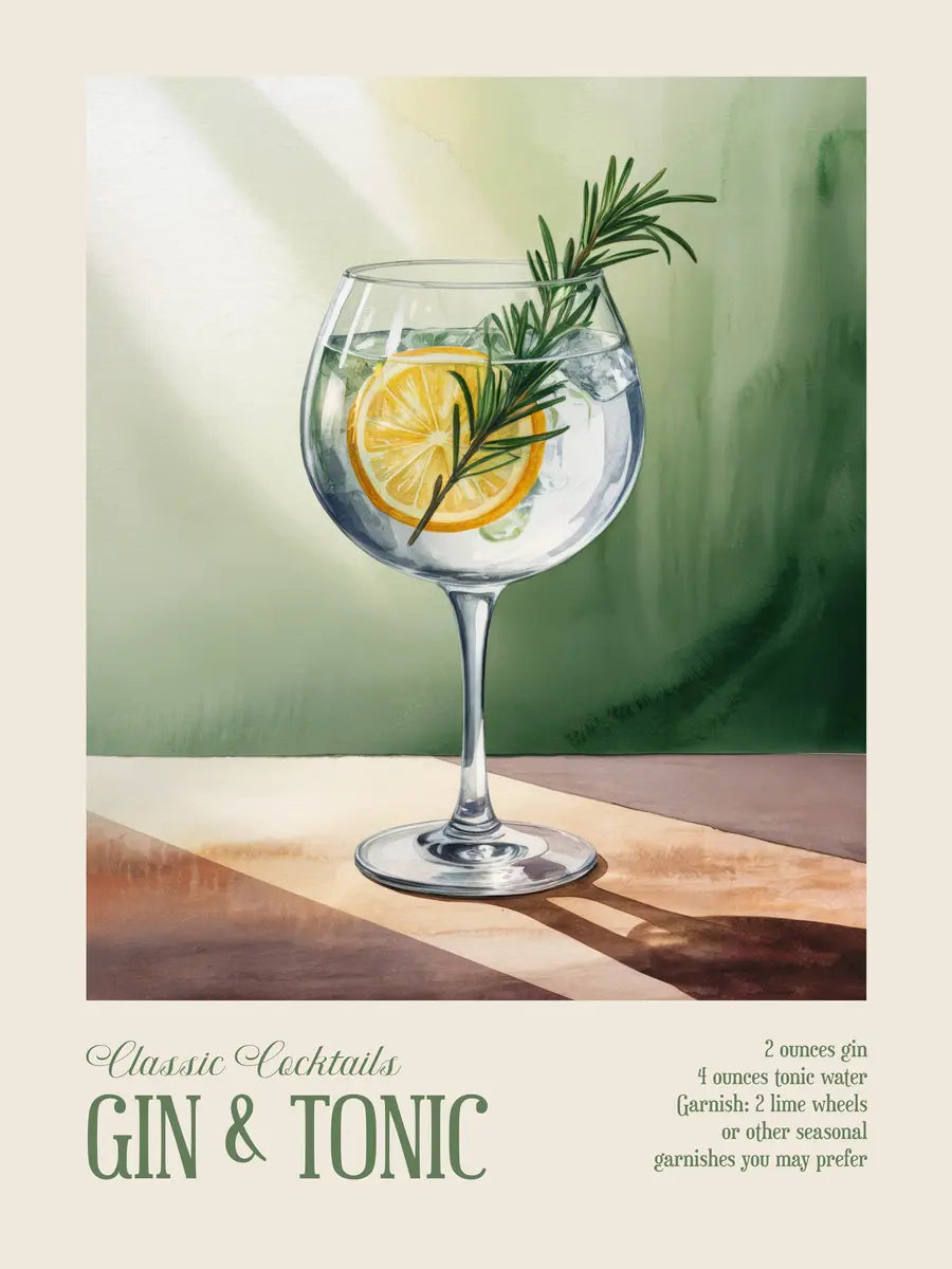 Classic Cocktails Gin & Tonic Poster