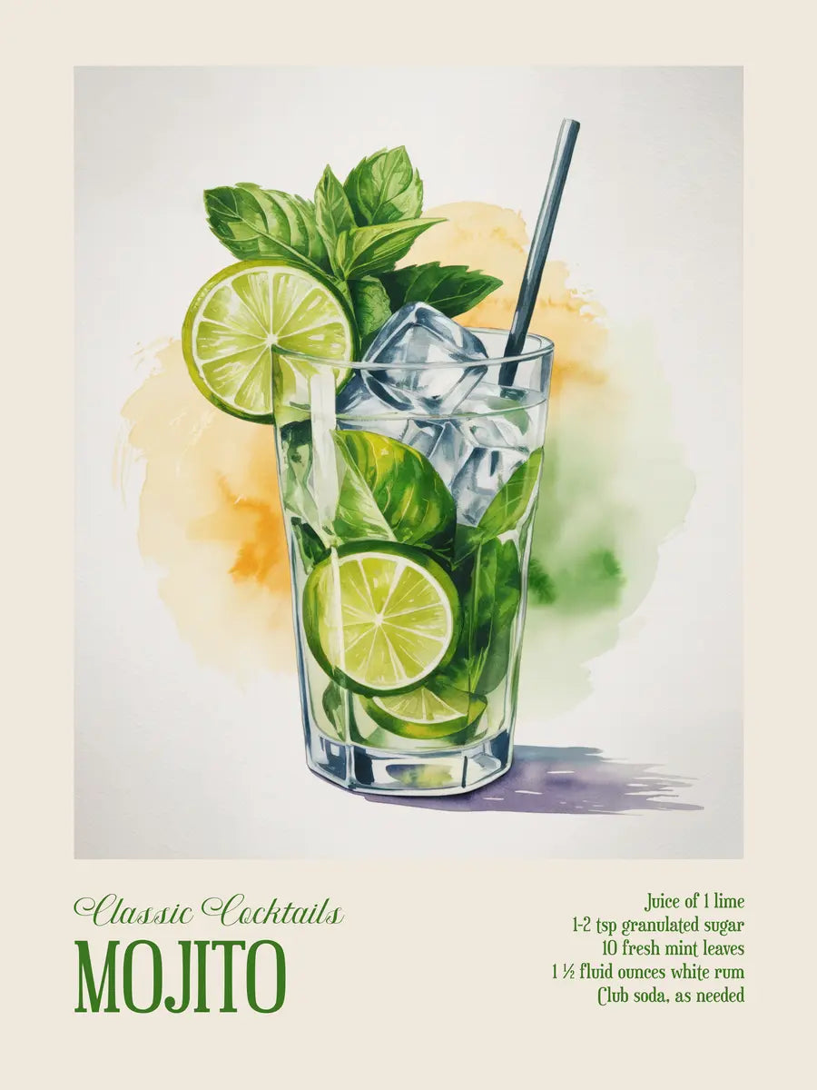 Classic Cocktails Mojito Recipe Poster