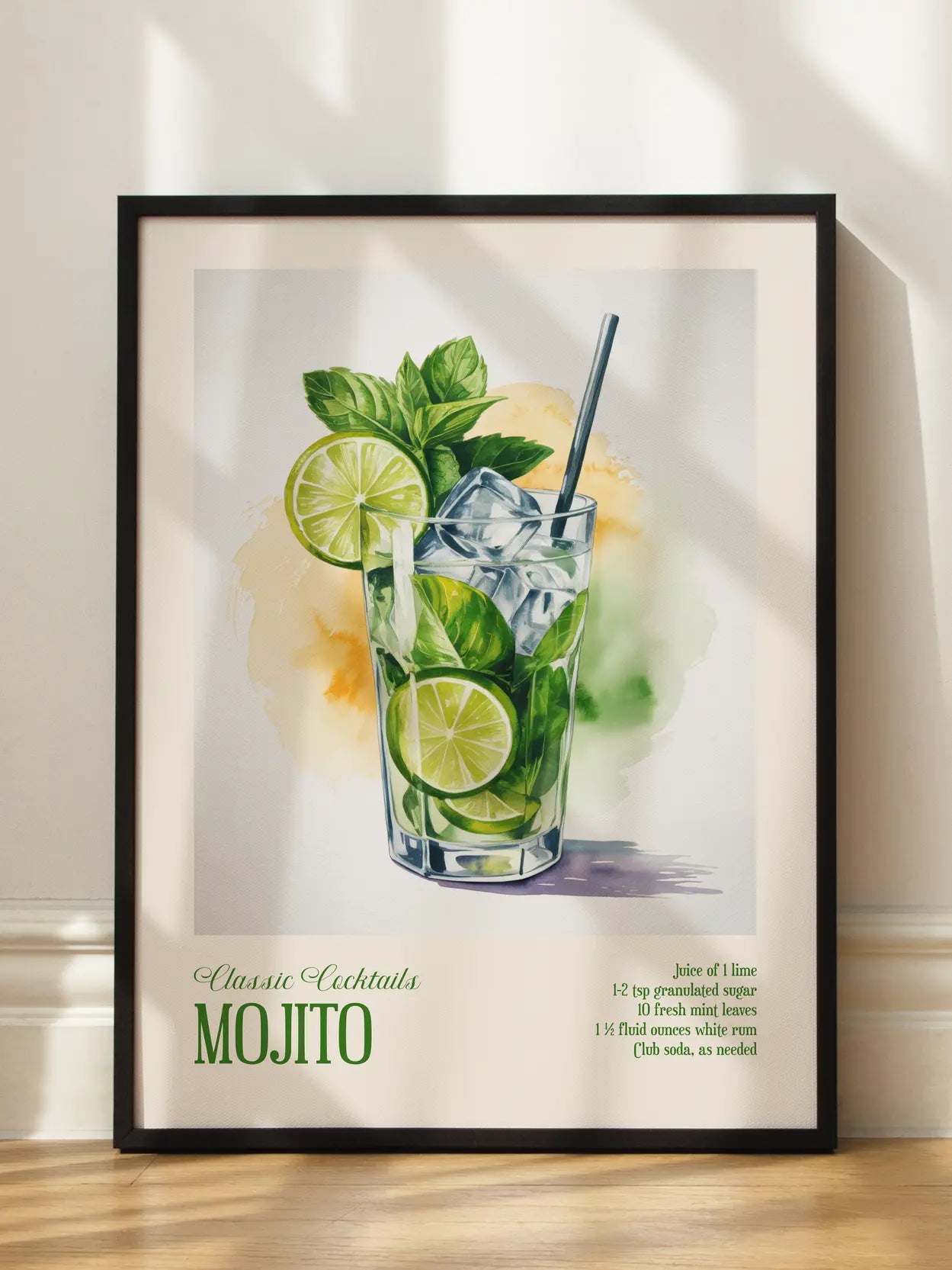 Classic Cocktails Mojito Recipe Poster