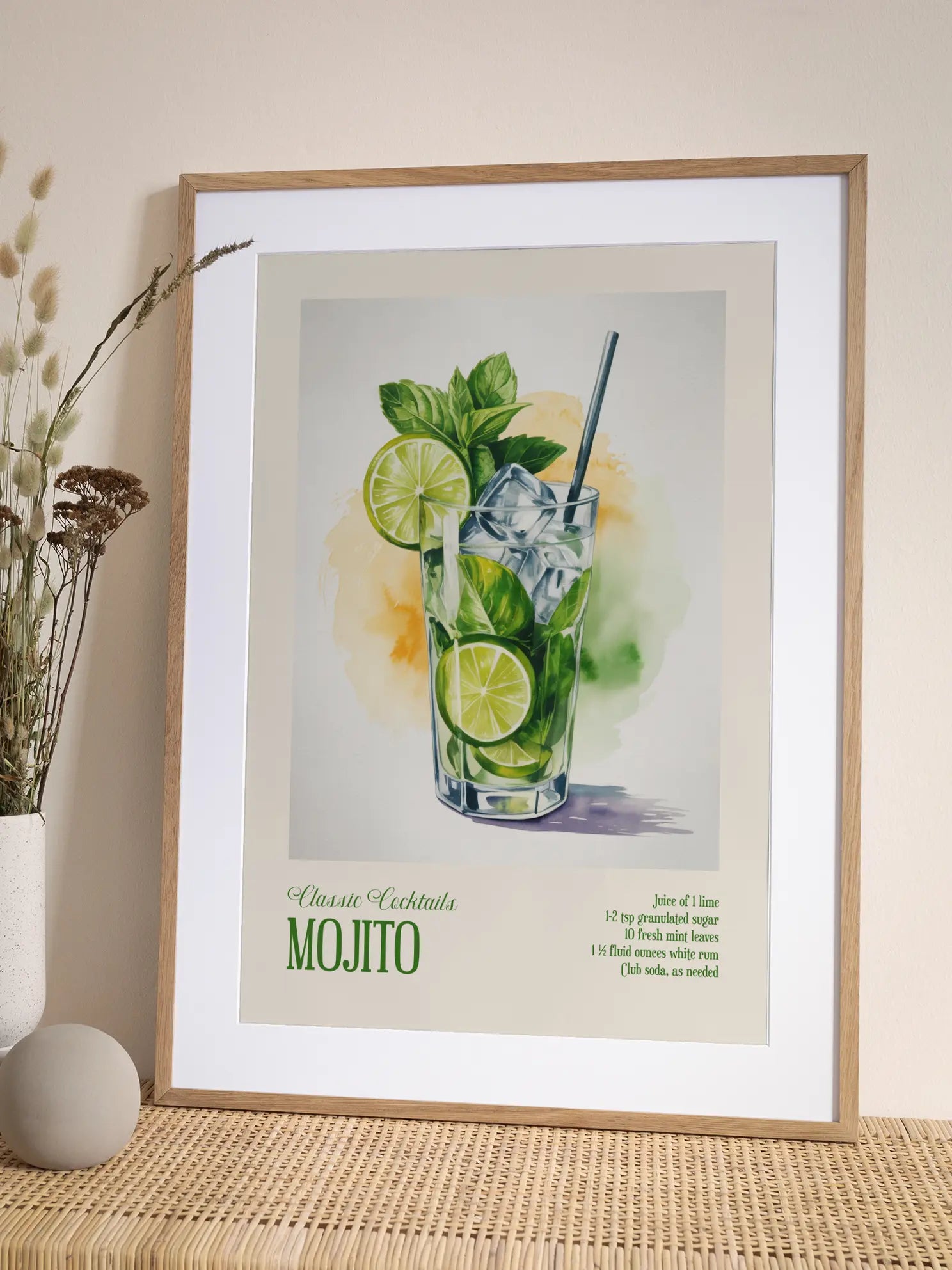 Classic Cocktails Mojito Recipe Poster