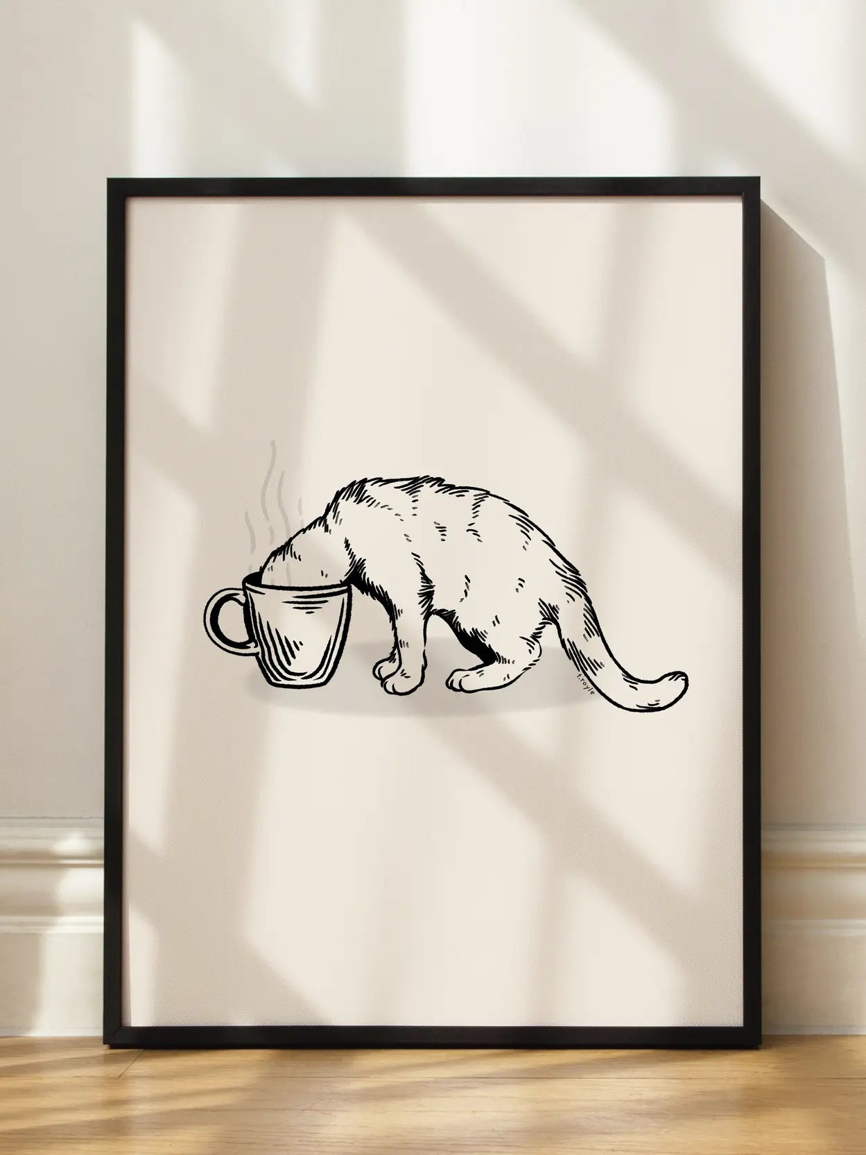 Coffee Cat in black Poster