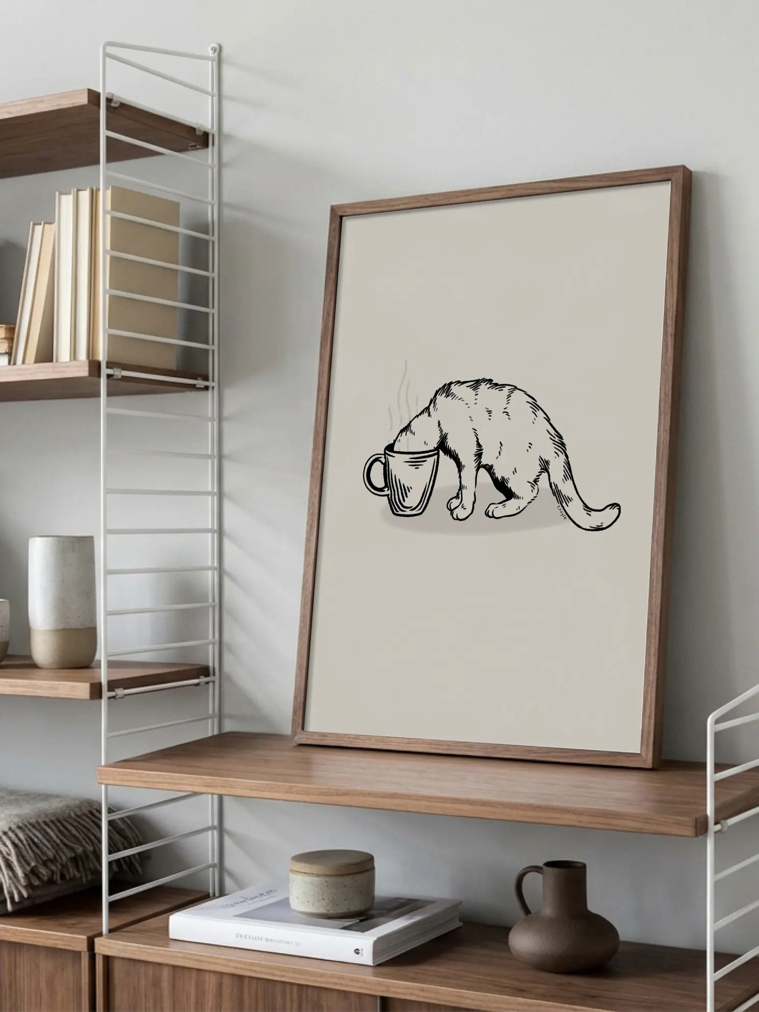 Coffee Cat in black Poster
