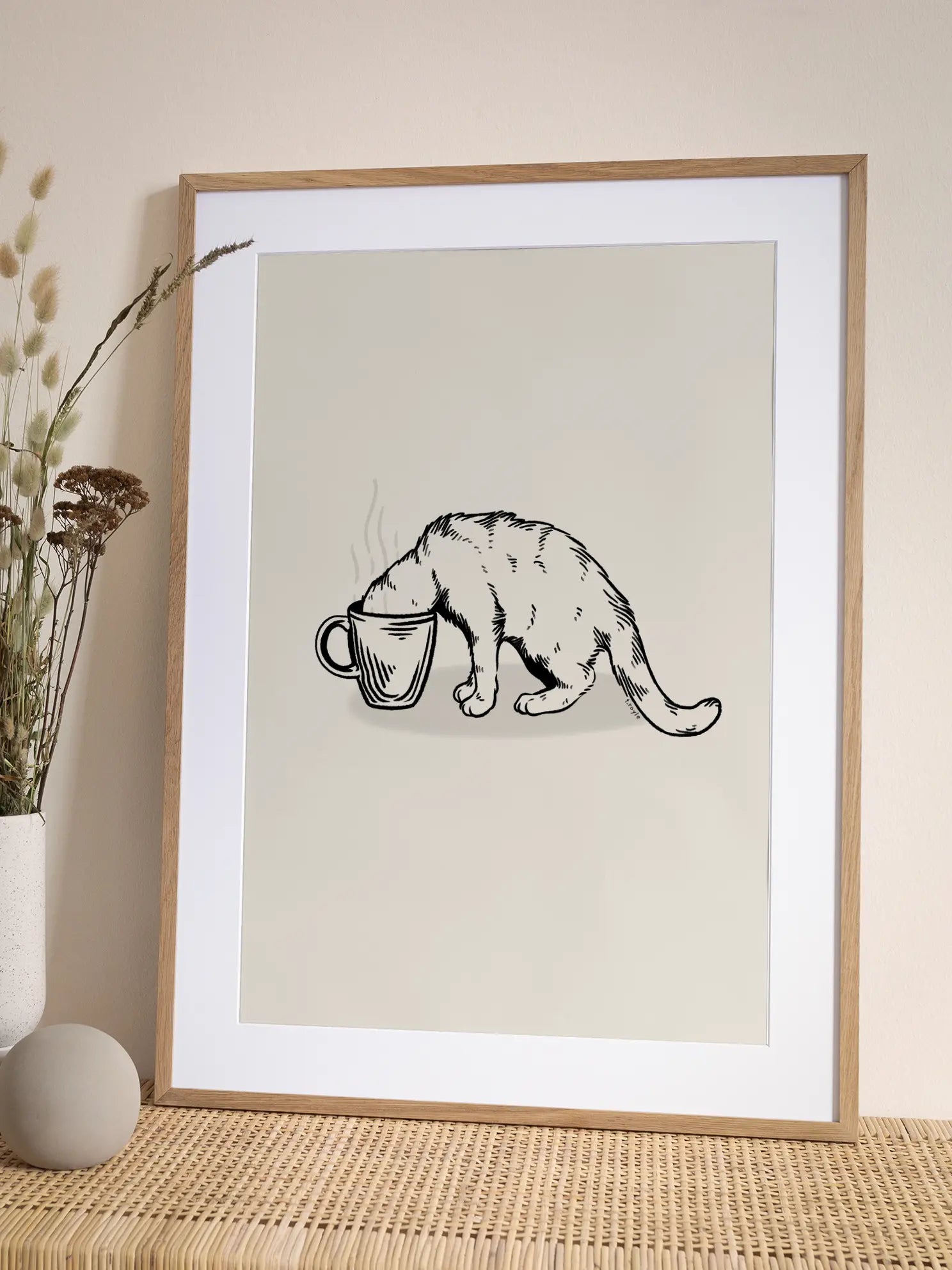 Coffee Cat in black Poster