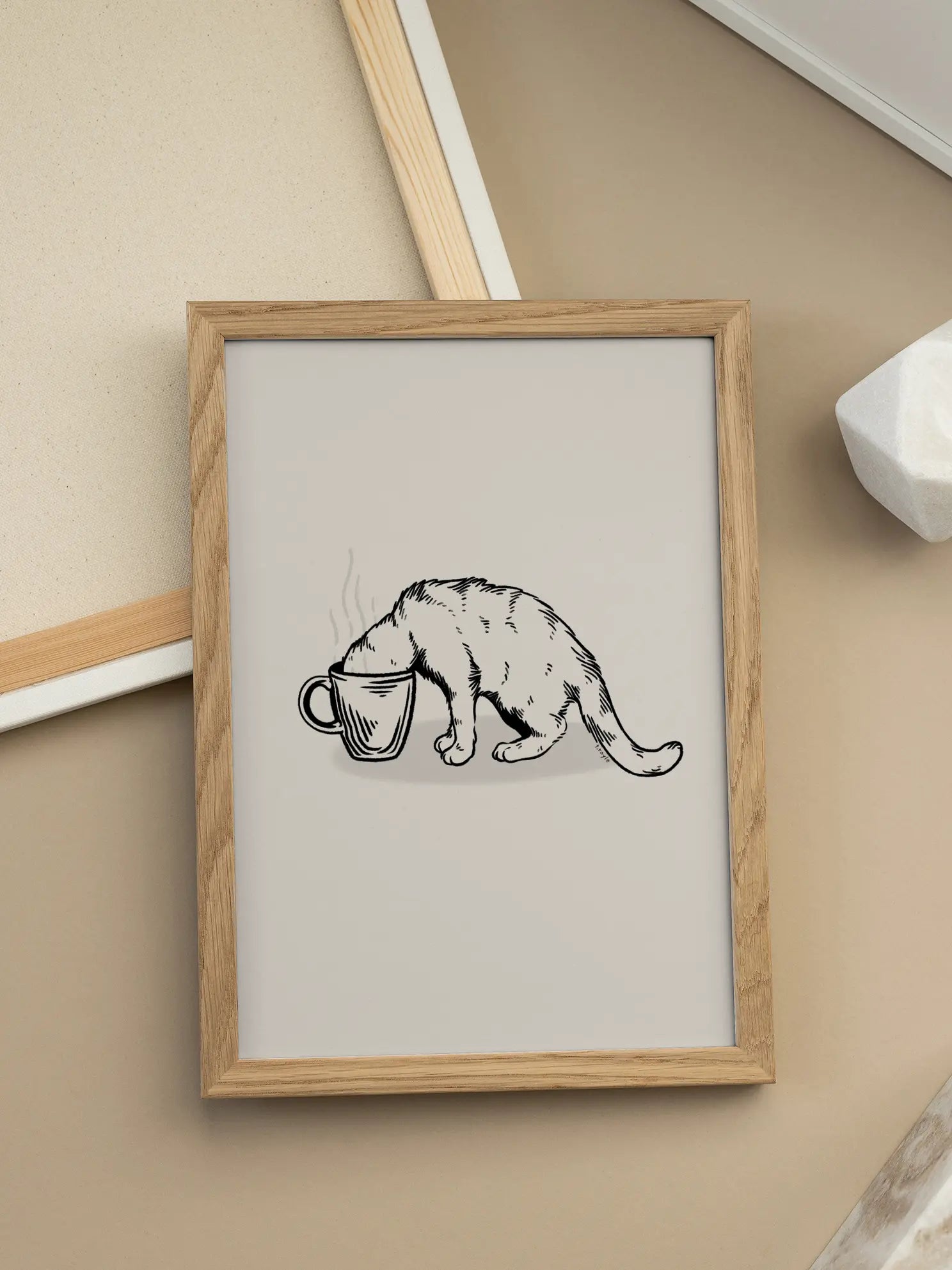 Coffee Cat in black Poster
