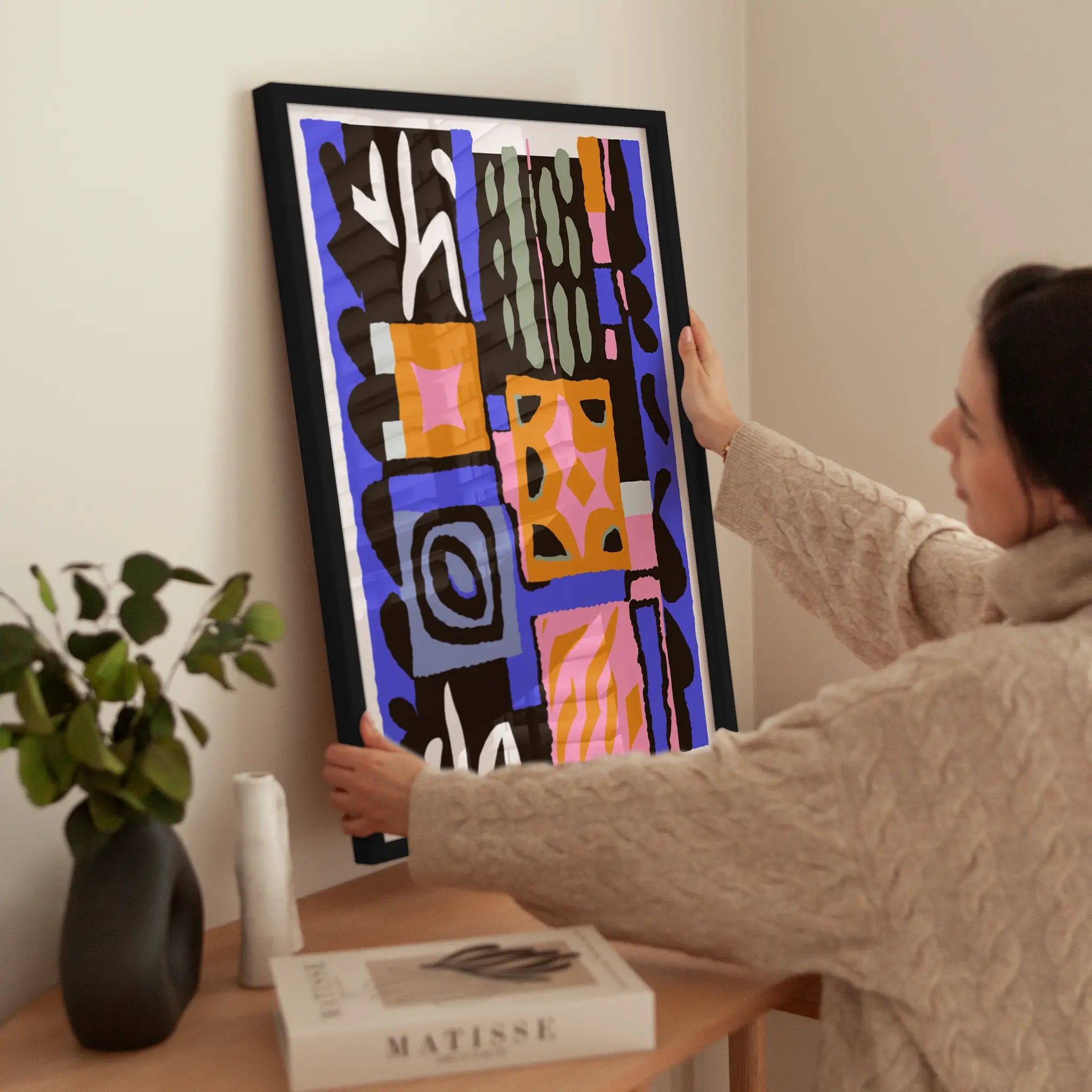 Color Patchwork wird aufgehängt