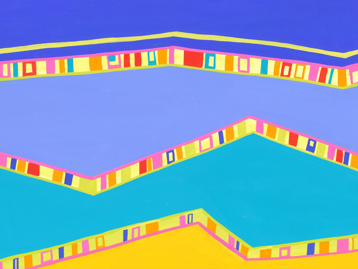 Abstraktes Kunstposter mit bunten geometrischen Formen und lebendigen Farben.