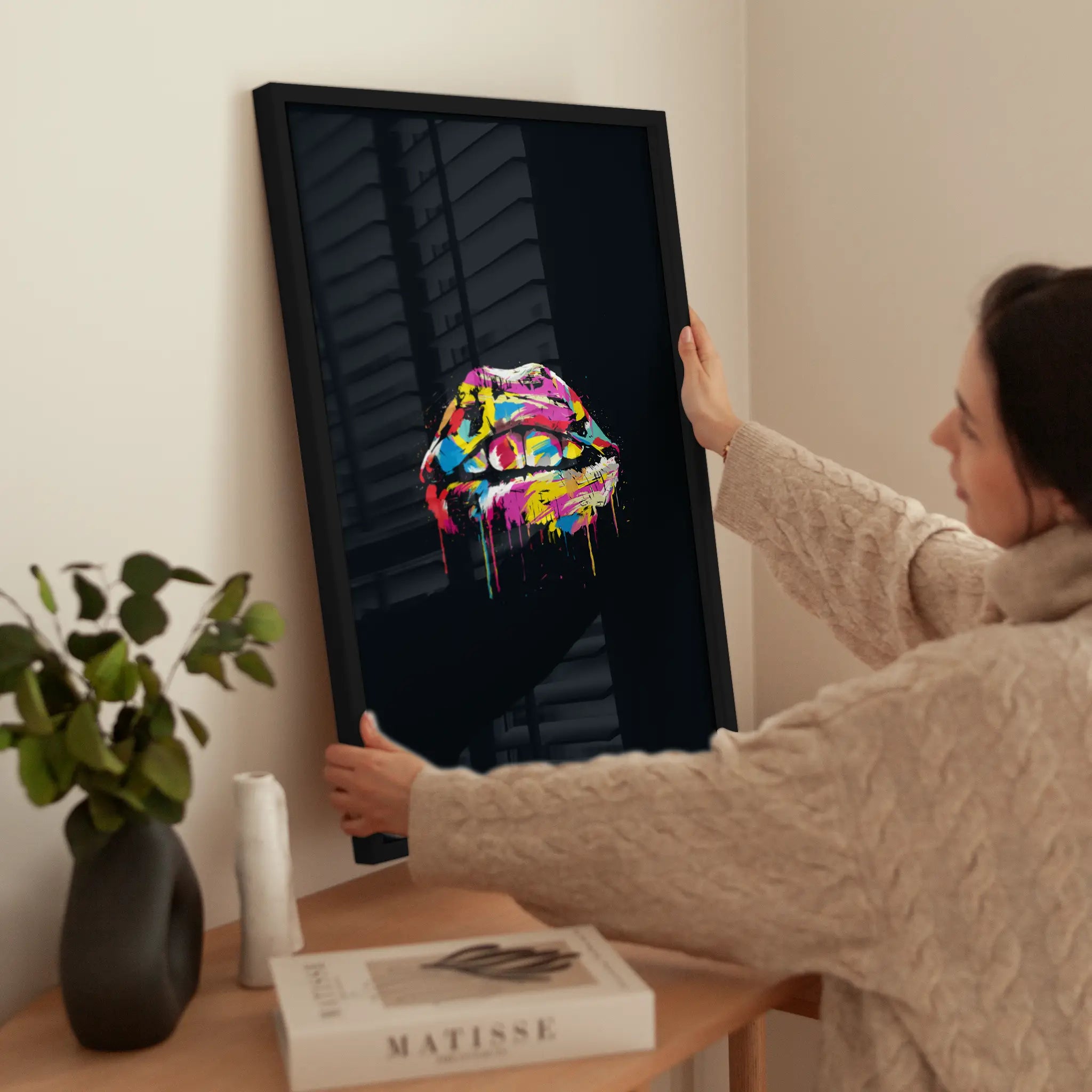 Color Splash Lips wird aufgehängt