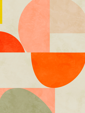 Grafische Illustration mit bunten Halbkreisen auf beigem Hintergrund.