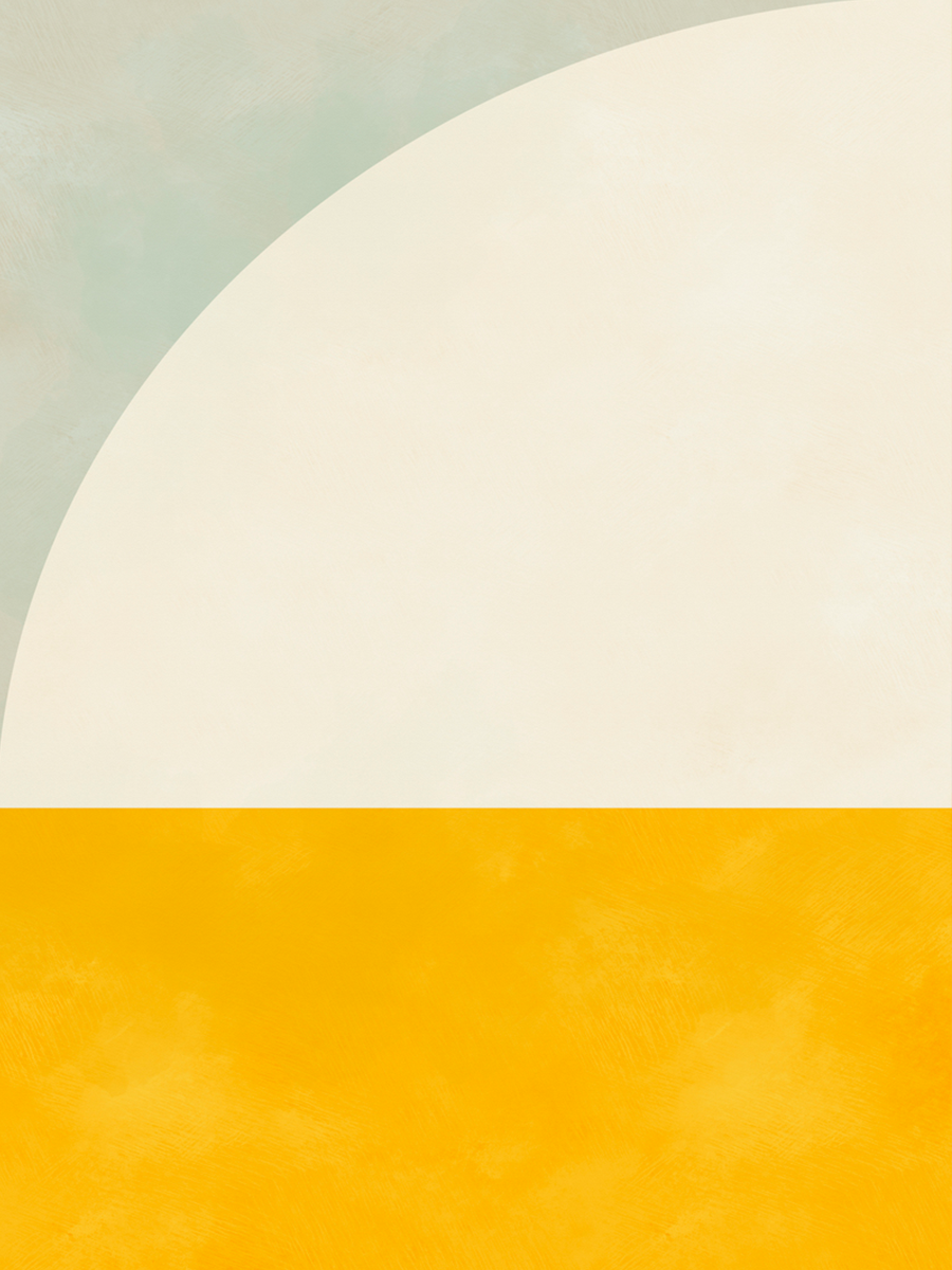 Grafische Illustration mit einem Halbkreis in Beige und einem gelben Rechteck vor einem hellgrauen Hintergrund.