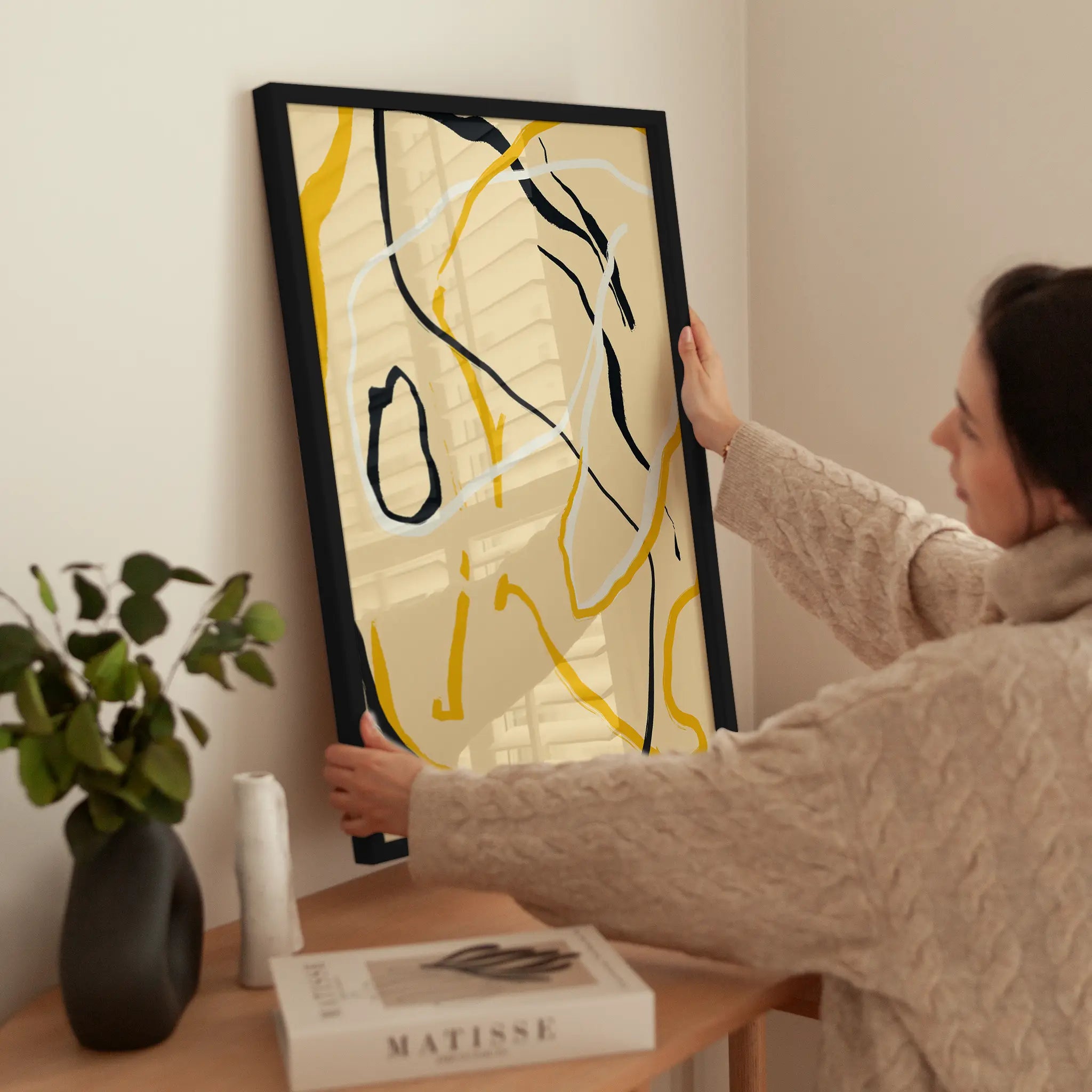 Colorful Line Art wird aufgehängt