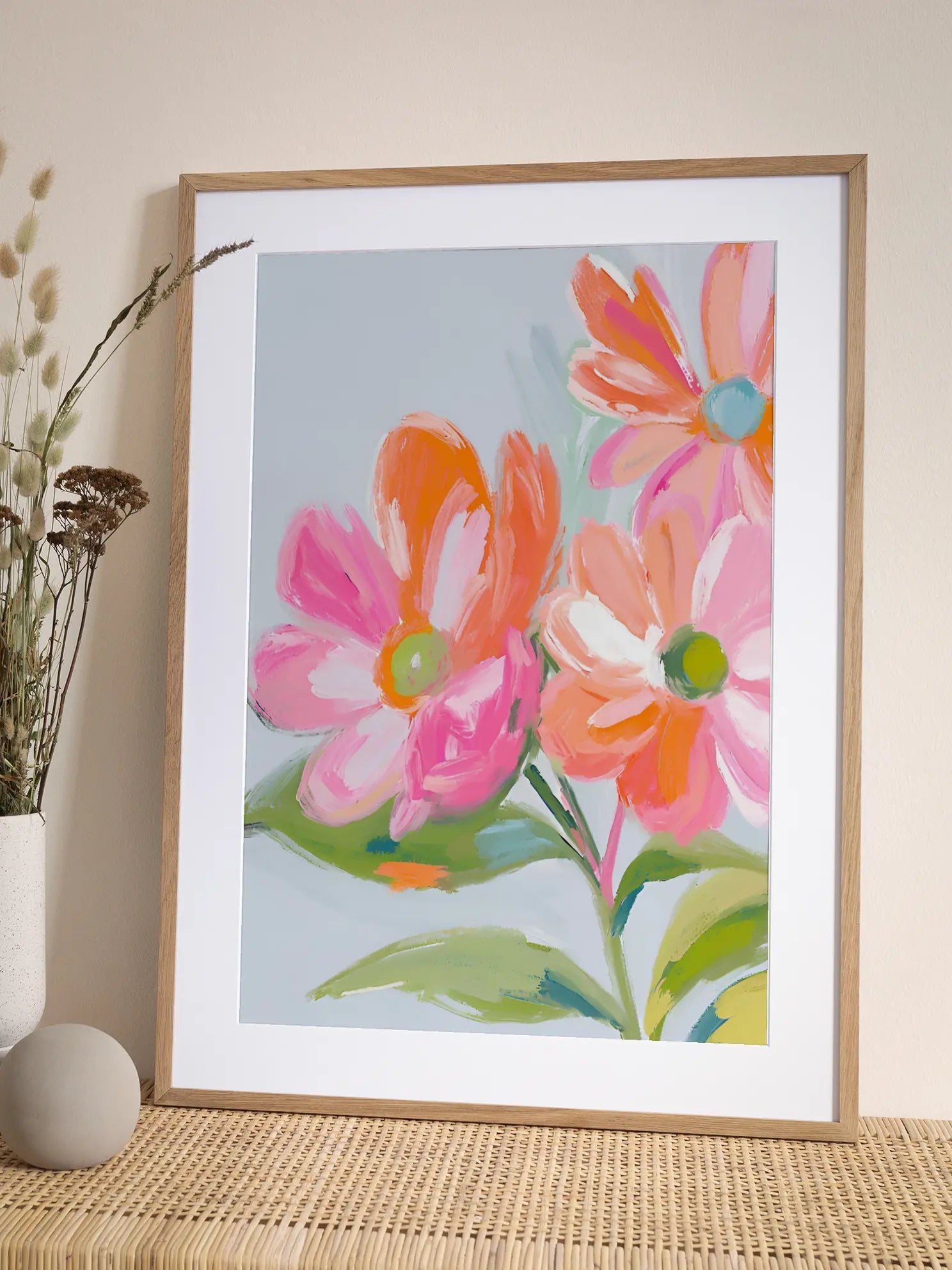 Colorful Pink Orange Flowers Poster