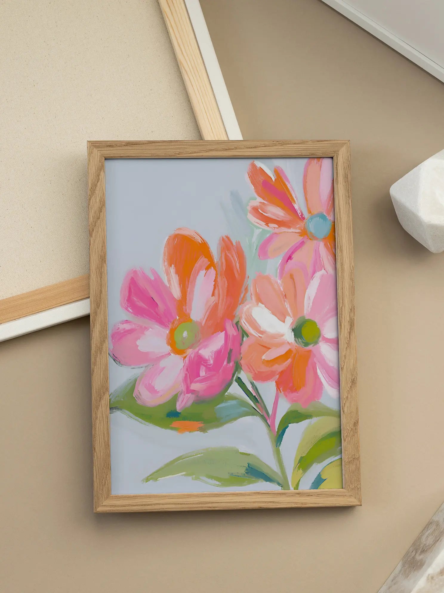 Colorful Pink Orange Flowers Poster