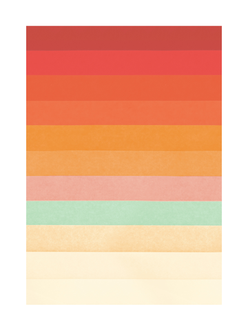 Poster mit horizontalen, farbenfrohen Streifen und körniger Struktur.