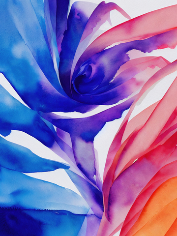 Abstraktes Poster mit blauen und roten Aquarellwirbeln.