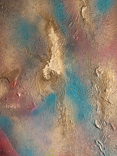 Abstraktes Poster mit blauen, rosa und beigen Texturen.