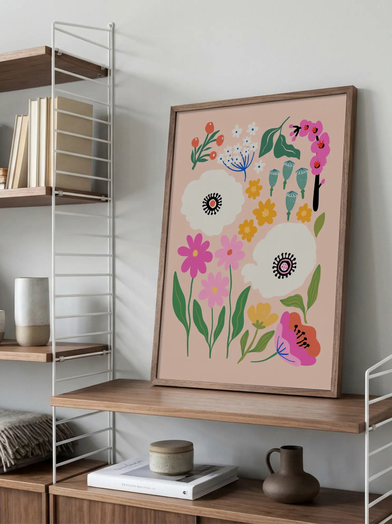 Colourful Floral Pattern On Pink Poster