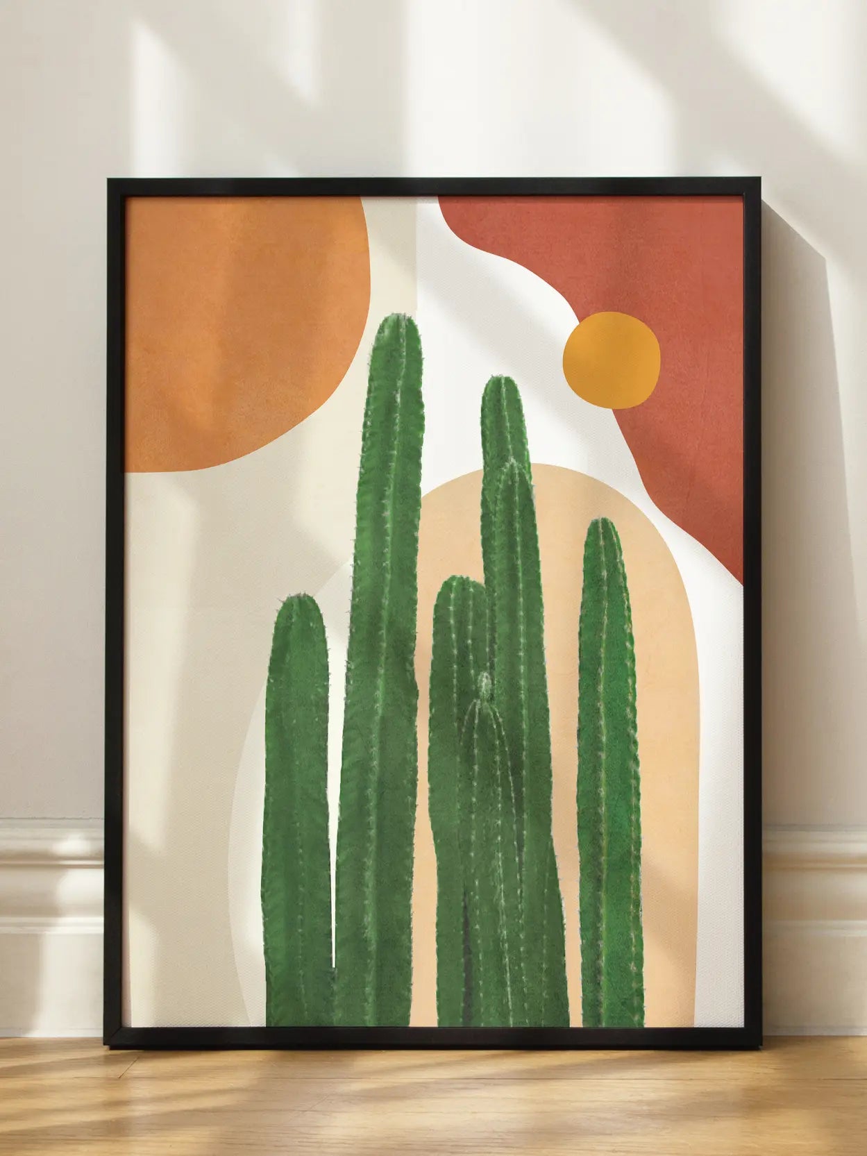 Column Cacti With Abstract Desert Shapes Poster