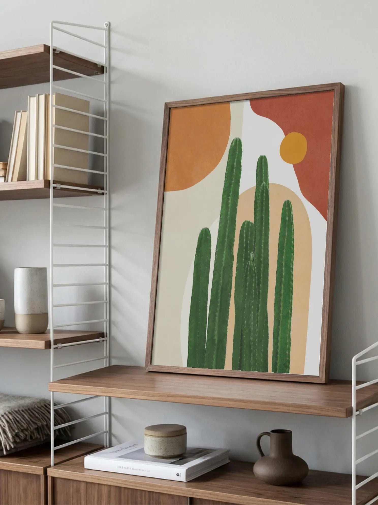 Column Cacti With Abstract Desert Shapes Poster