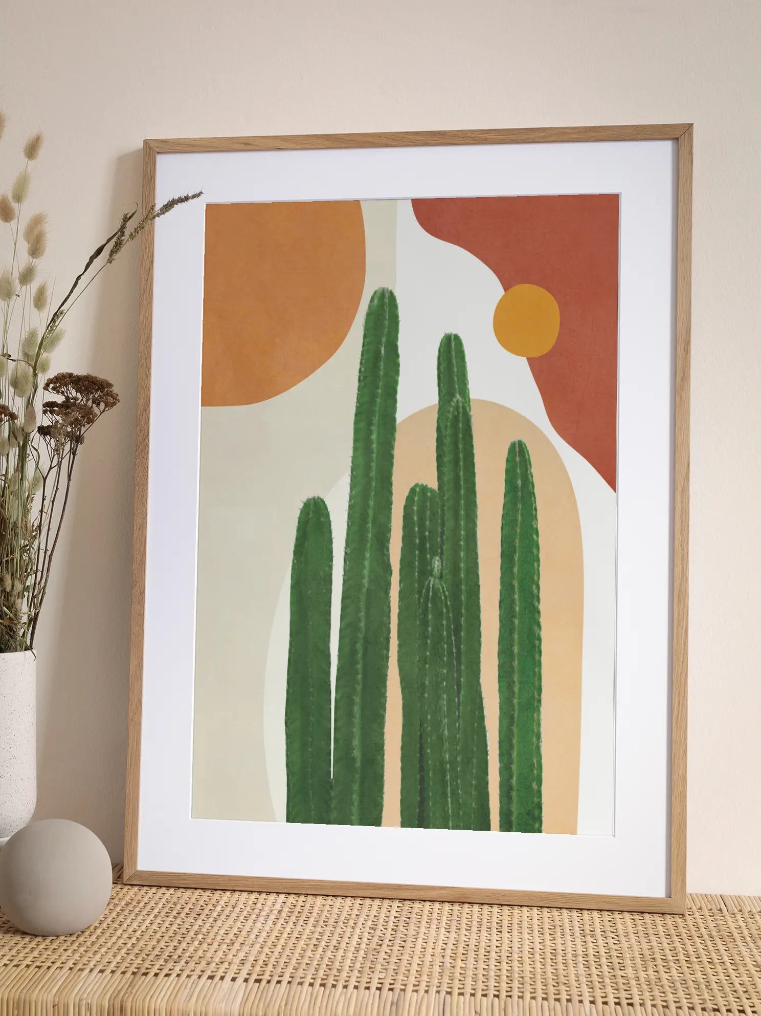 Column Cacti With Abstract Desert Shapes Poster