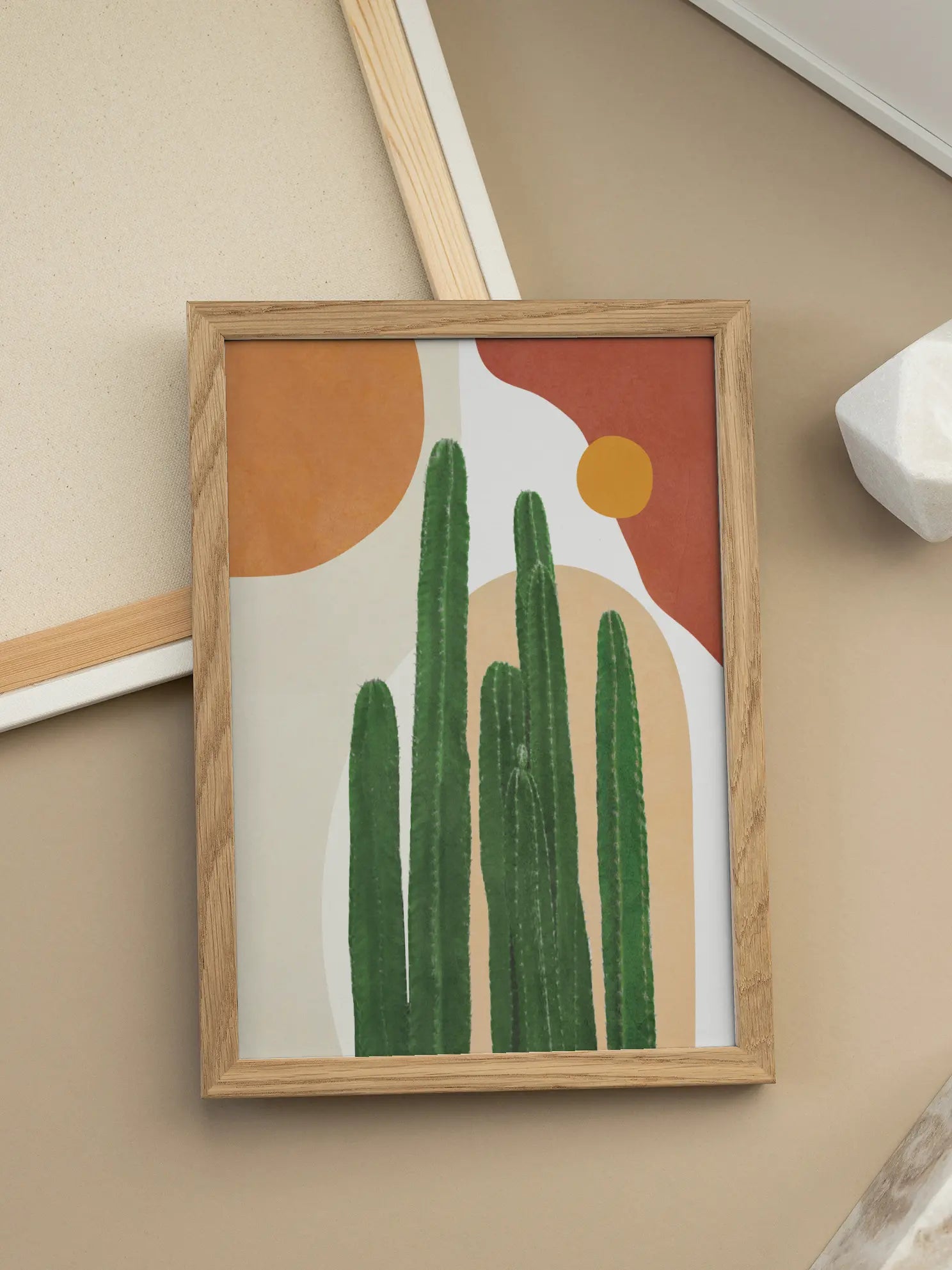 Column Cacti With Abstract Desert Shapes Poster