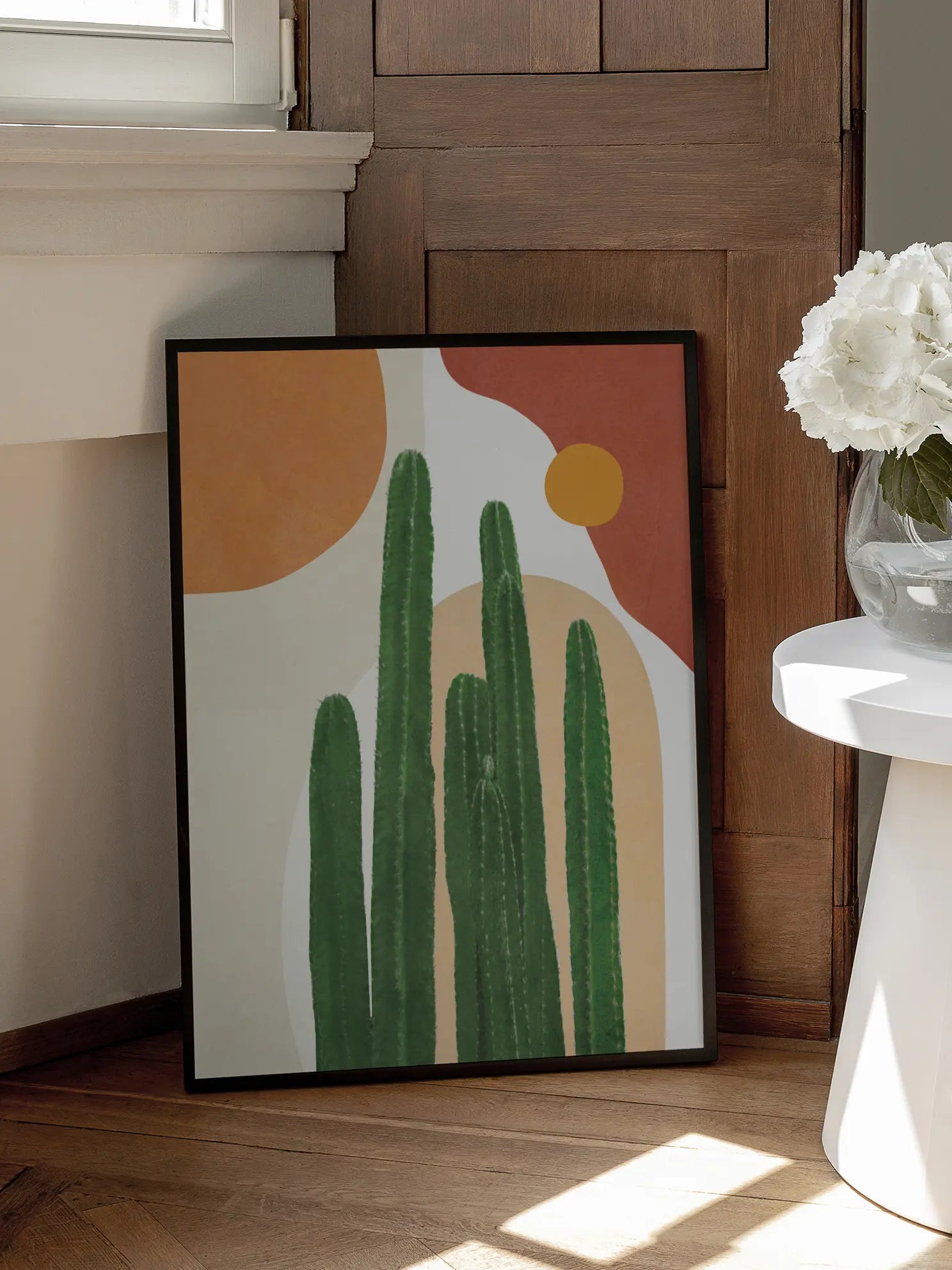 Column Cacti With Abstract Desert Shapes Poster