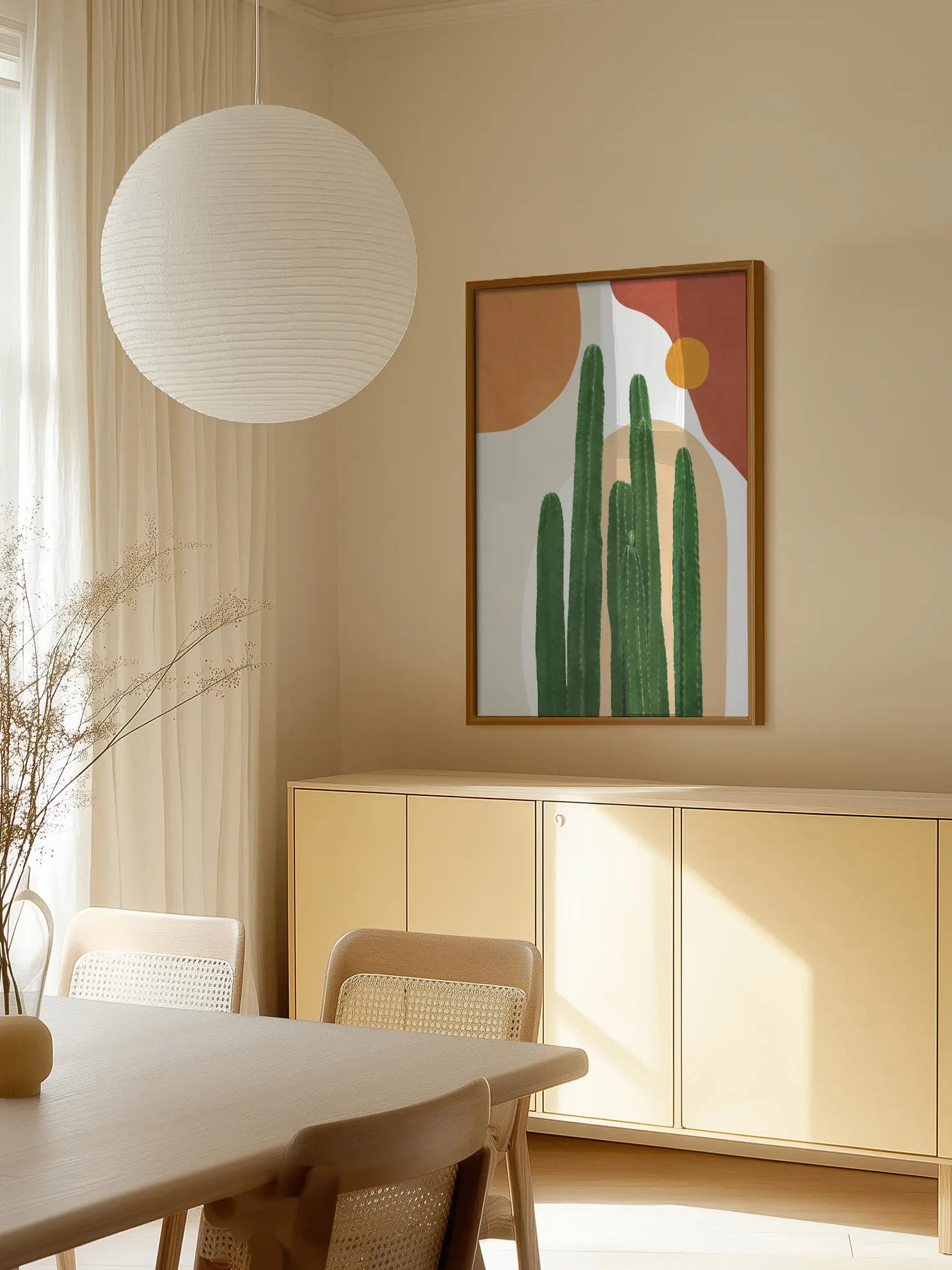 Column Cacti With Abstract Desert Shapes Poster