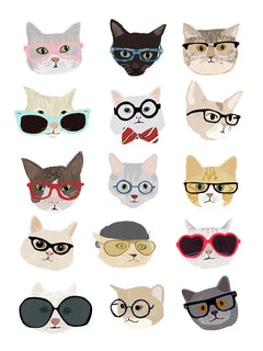 Illustration von Katzen mit verschiedenen Brillen.
