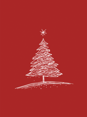 Illustration eines weißen Weihnachtsbaums auf rotem Hintergrund.