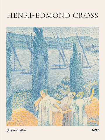 Poster von Henri-Edmond Cross mit drei Frauen in einem Garten mit Meerblick.